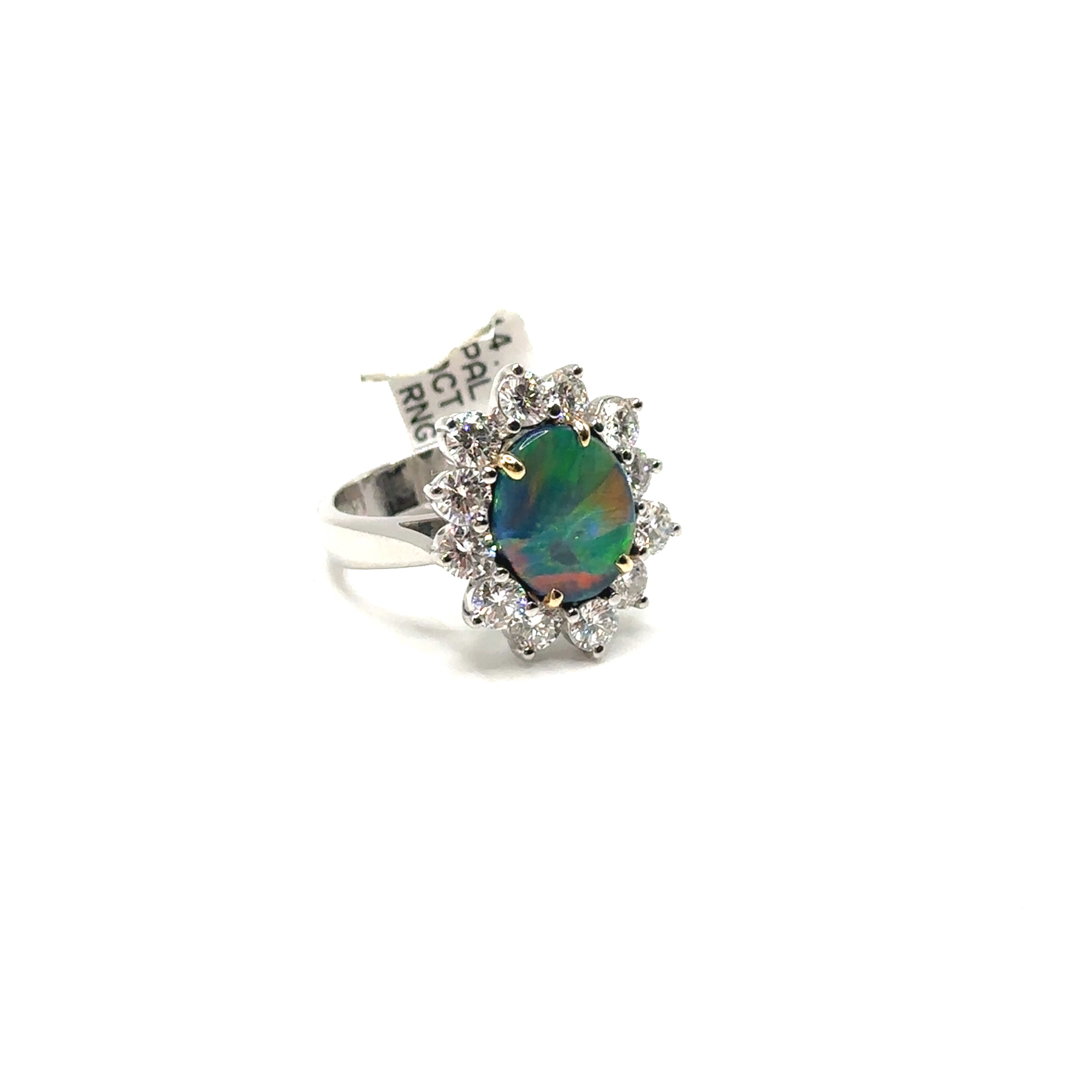 Platinum Black Opal Ring With Diamonds