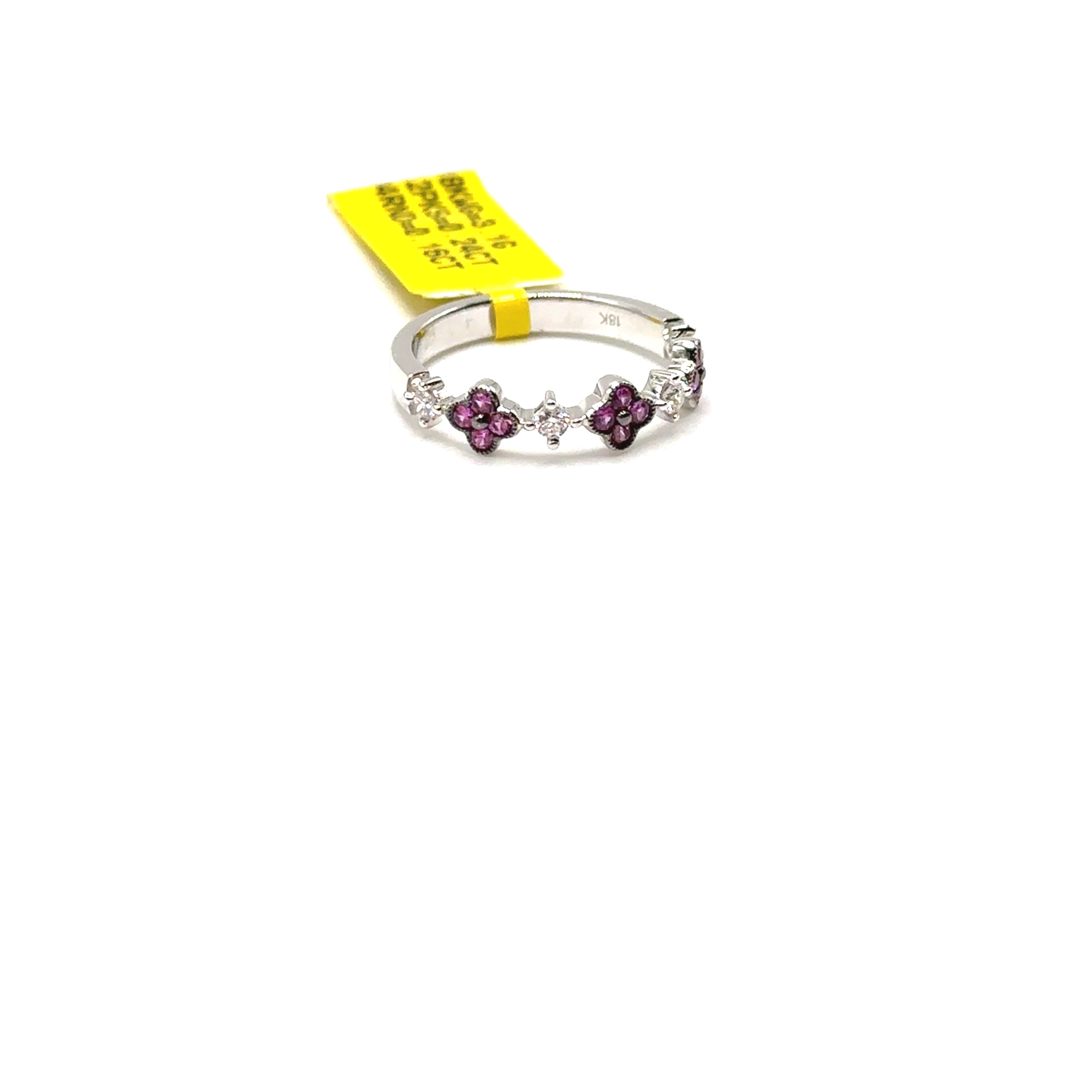 18K White Gold Pink Sapphire and Diamond Band