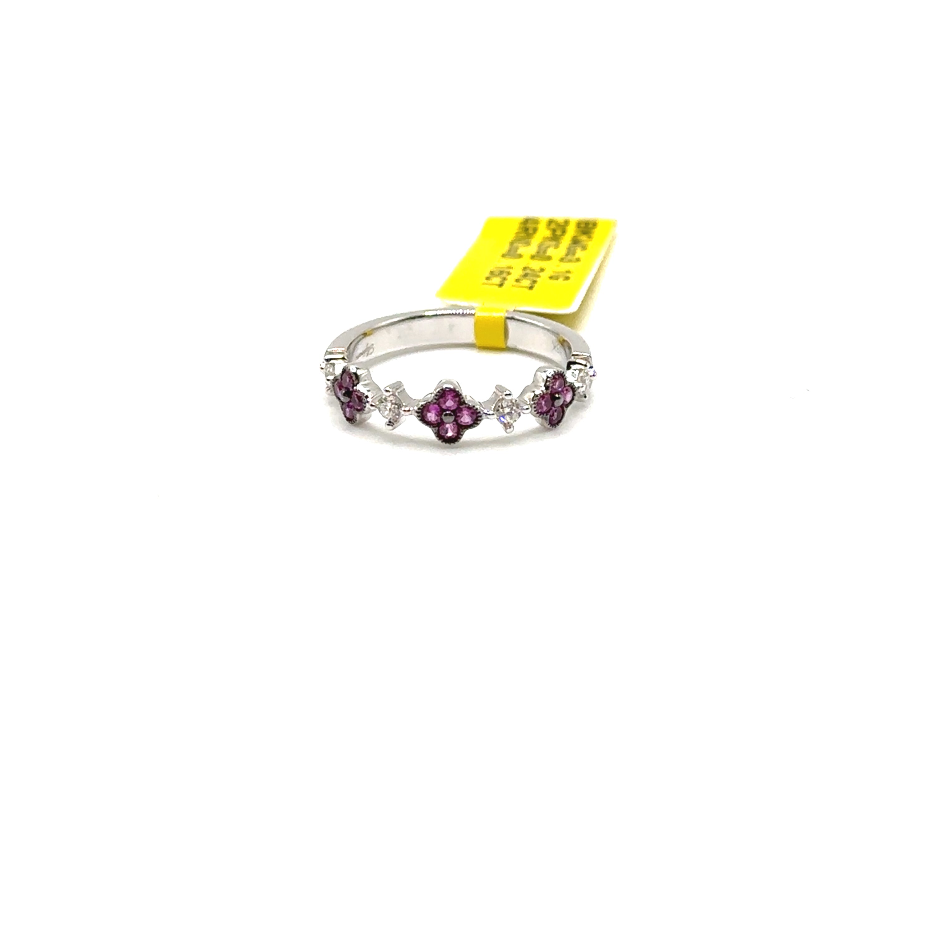 18K White Gold Pink Sapphire and Diamond Band