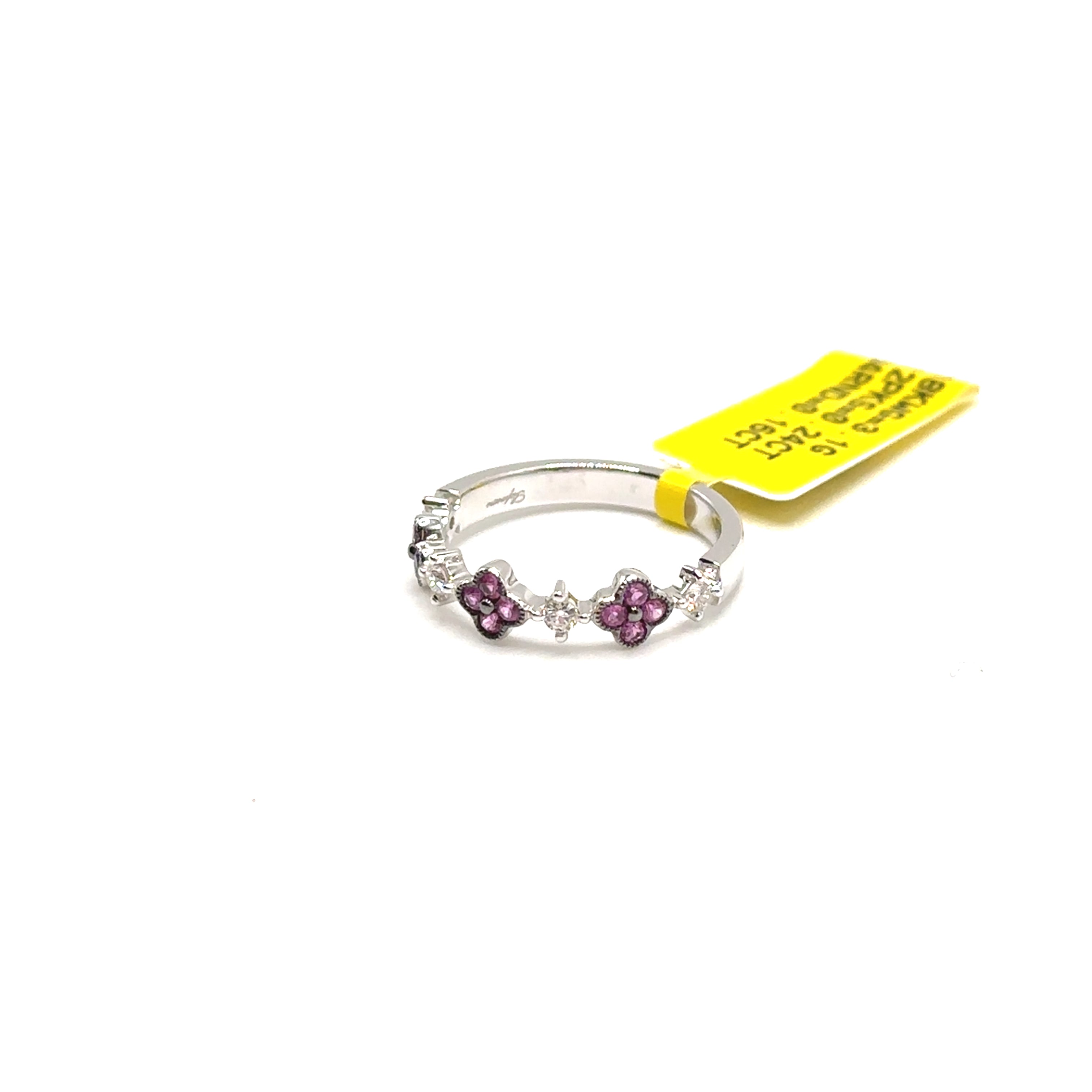 18K White Gold Pink Sapphire and Diamond Band