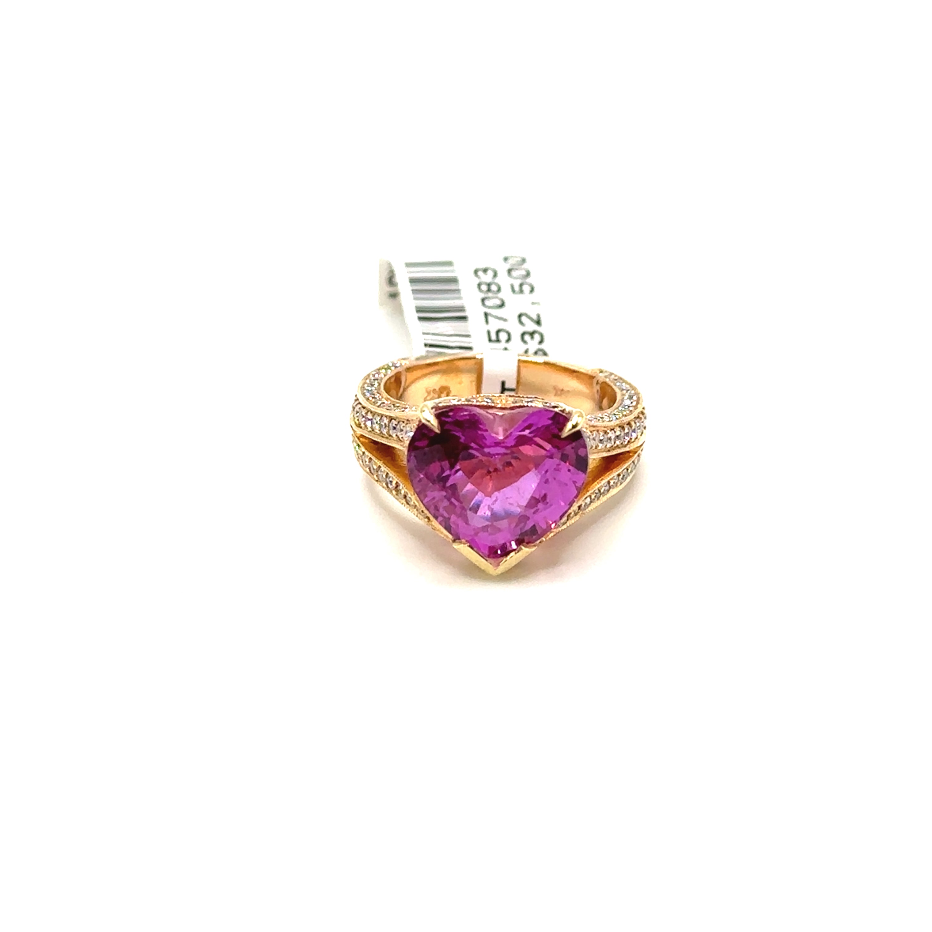 18K Yellow Gold 6.34CT Heart Shaped Pink Sapphire and Diamond Ring