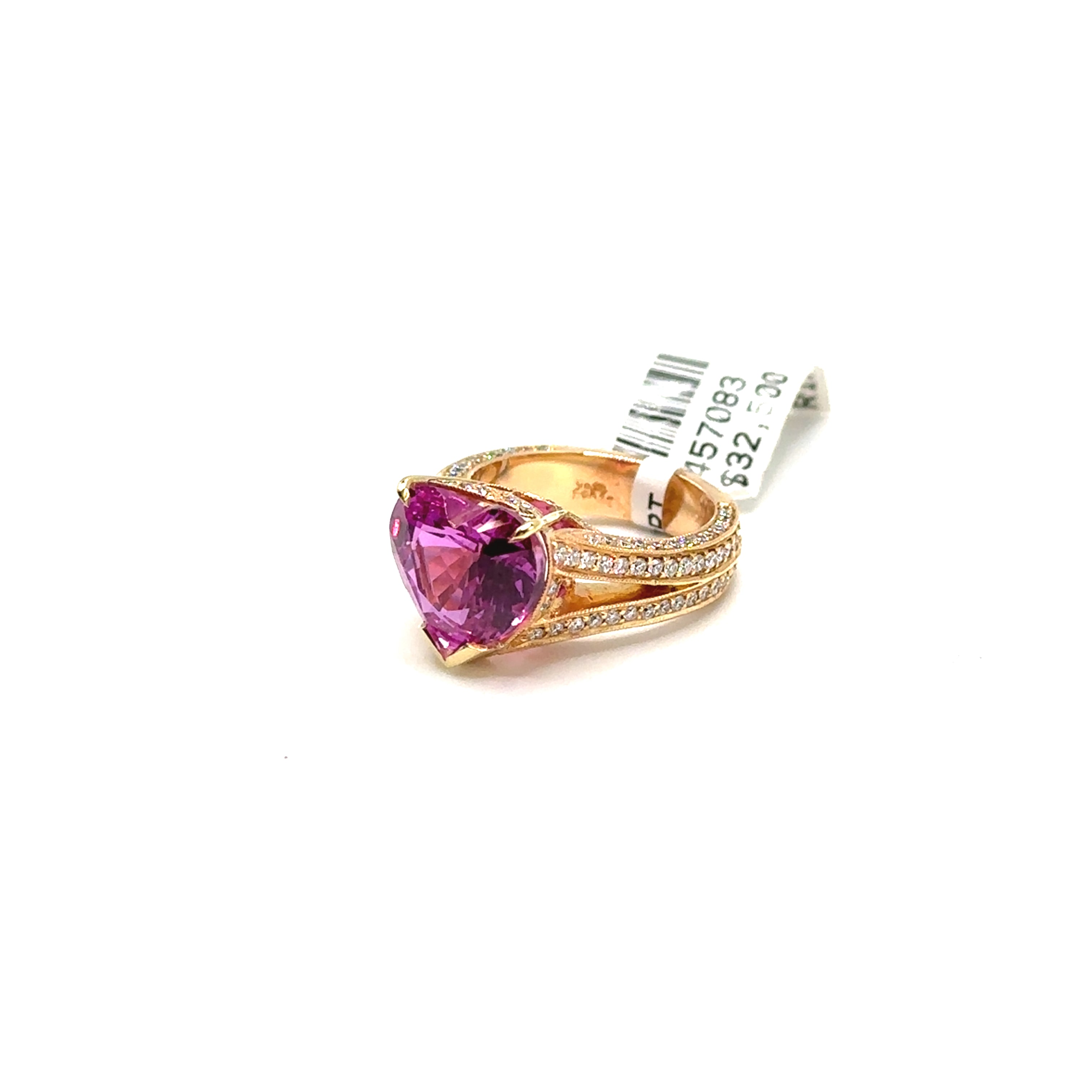 18K Yellow Gold 6.34CT Heart Shaped Pink Sapphire and Diamond Ring