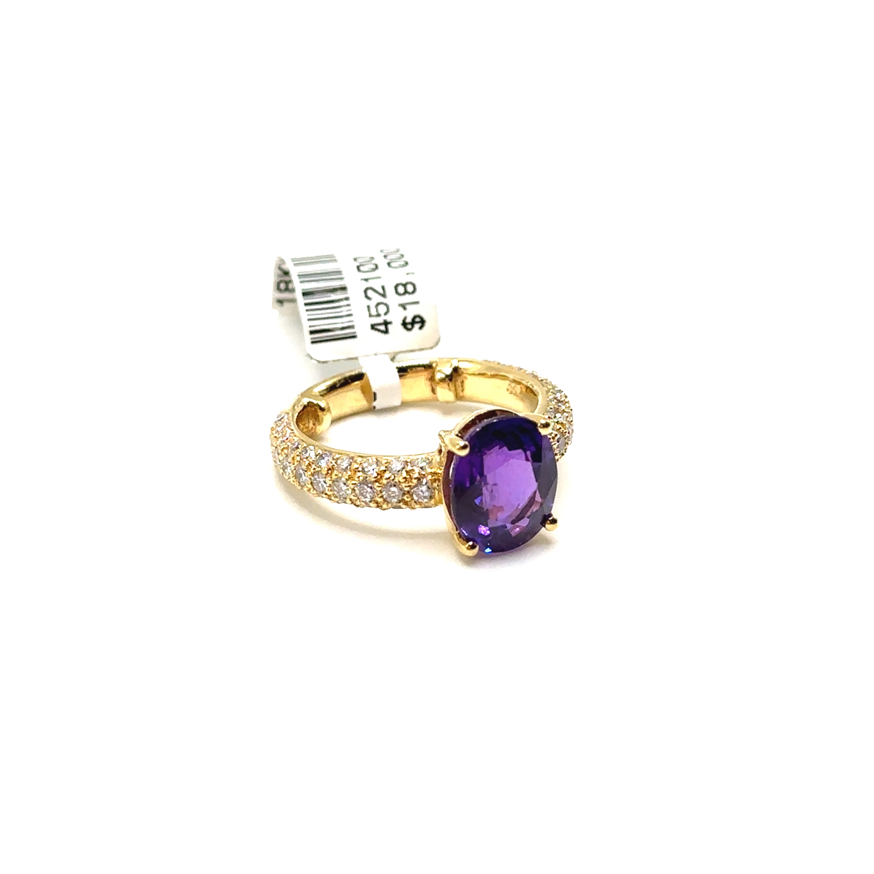 18K Yellow Gold Purple Natural Unheated Sapphire and Diamond Ring