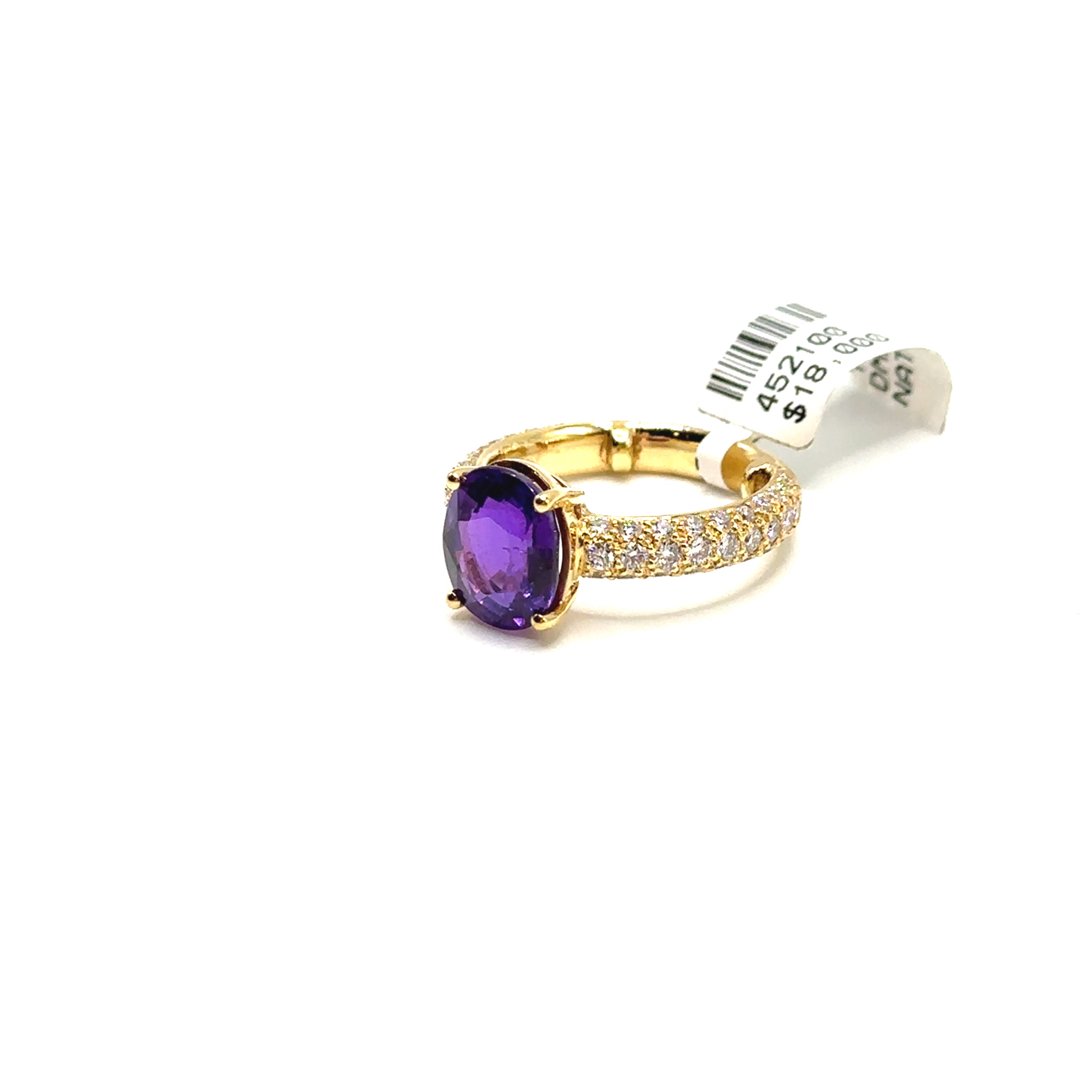 18K Yellow Gold Purple Natural Unheated Sapphire and Diamond Ring