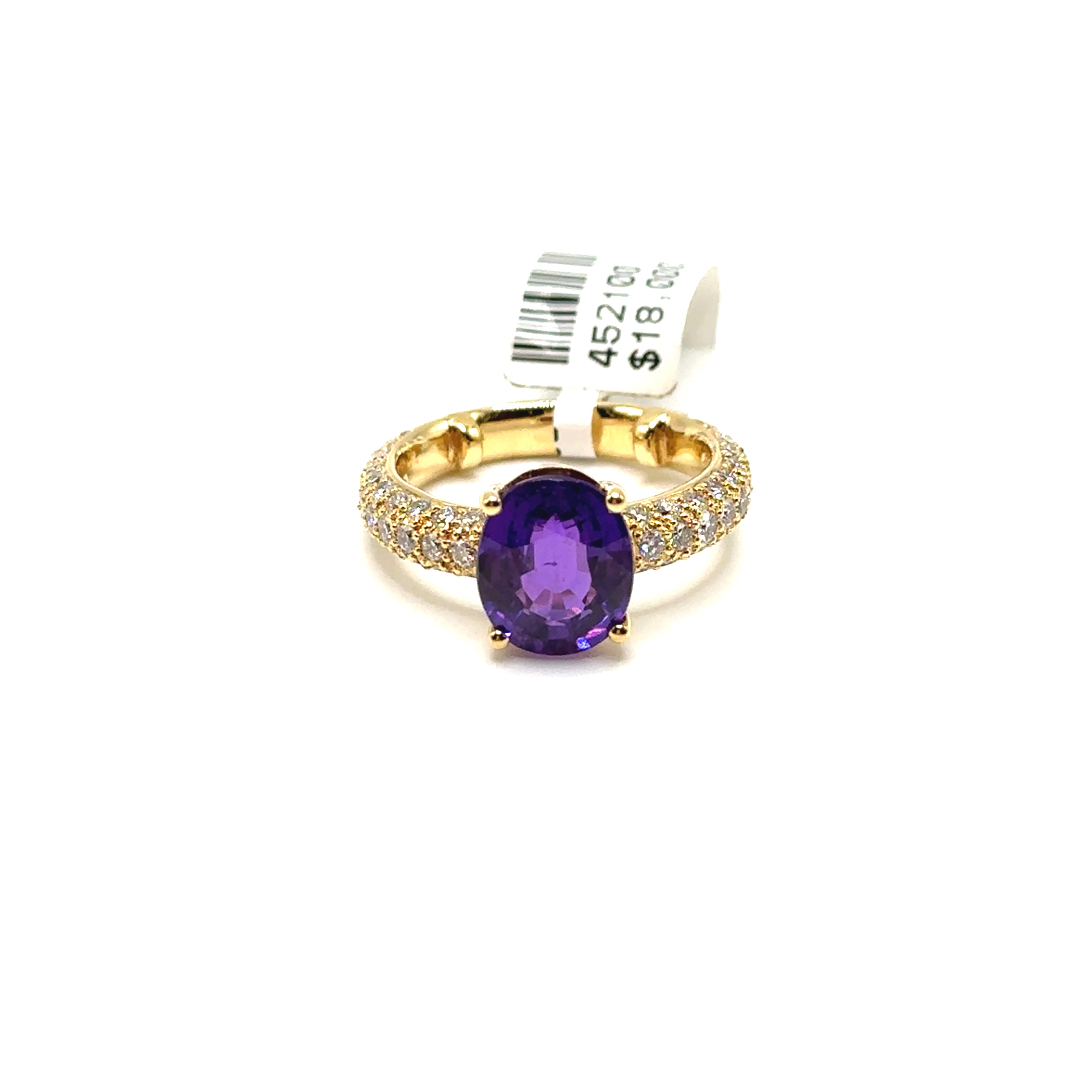 18K Yellow Gold Purple Natural Unheated Sapphire and Diamond Ring