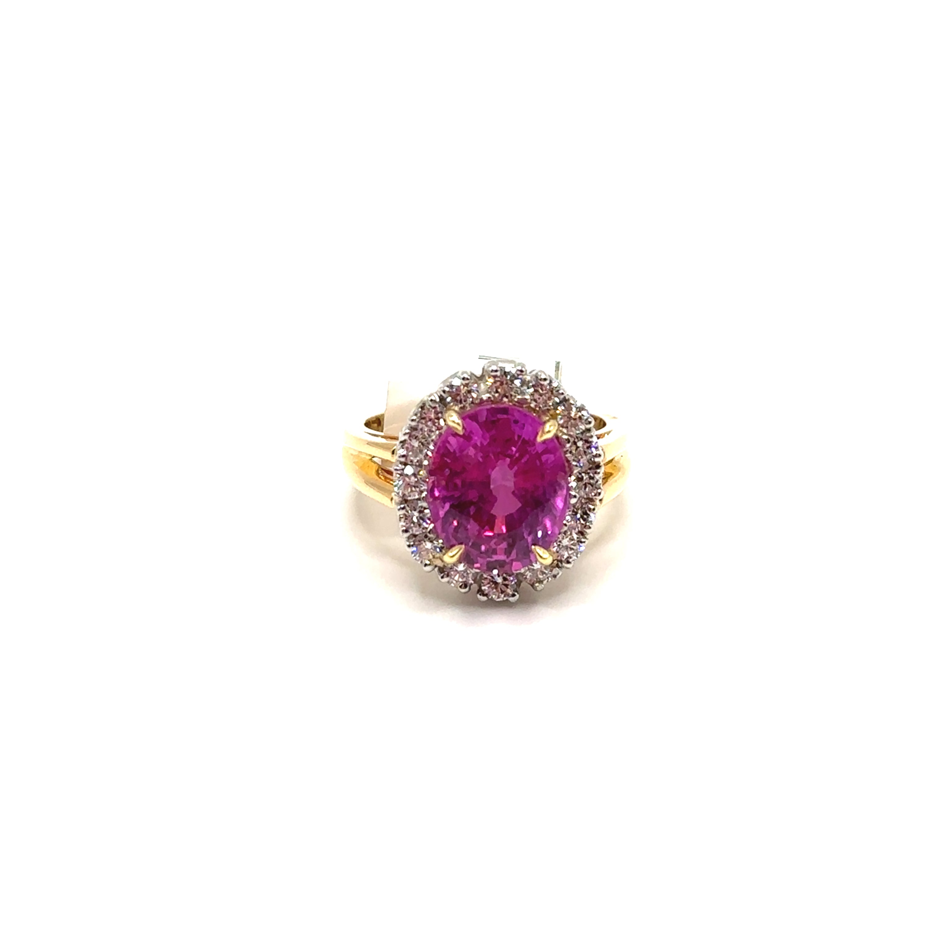 Platinum 18K Yellow Gold Hot Pink Sapphire and Diamond Ring