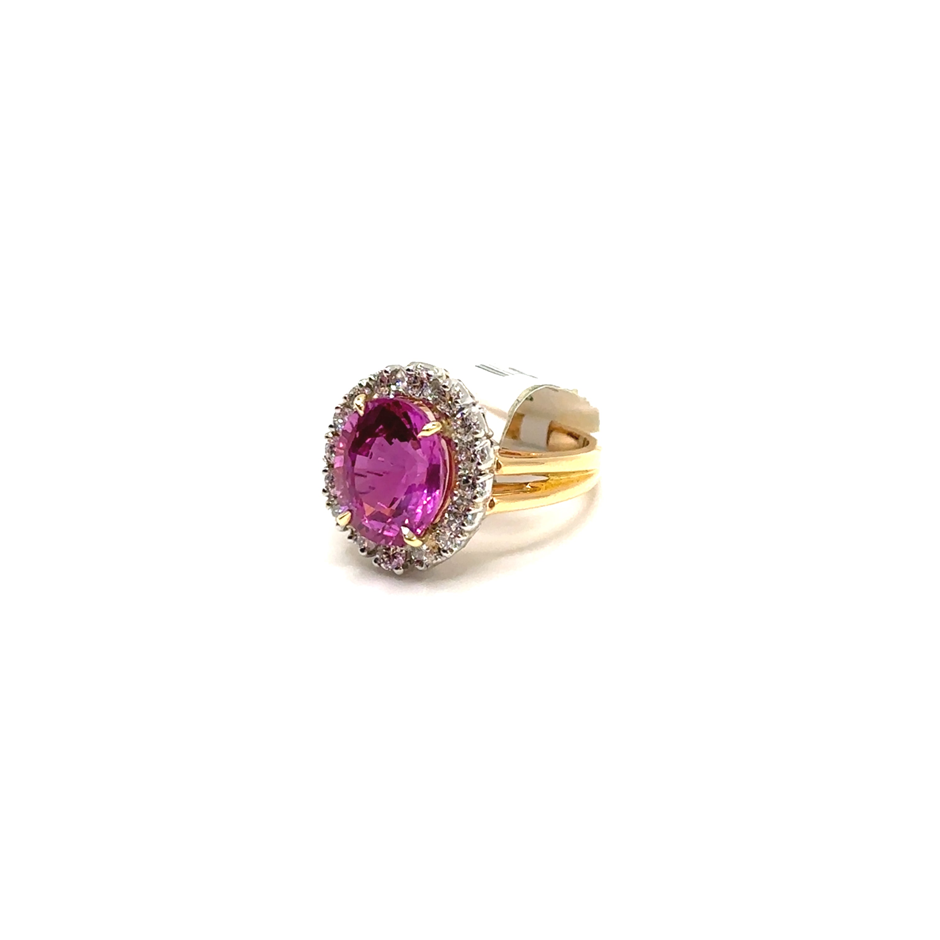 Platinum 18K Yellow Gold Hot Pink Sapphire and Diamond Ring