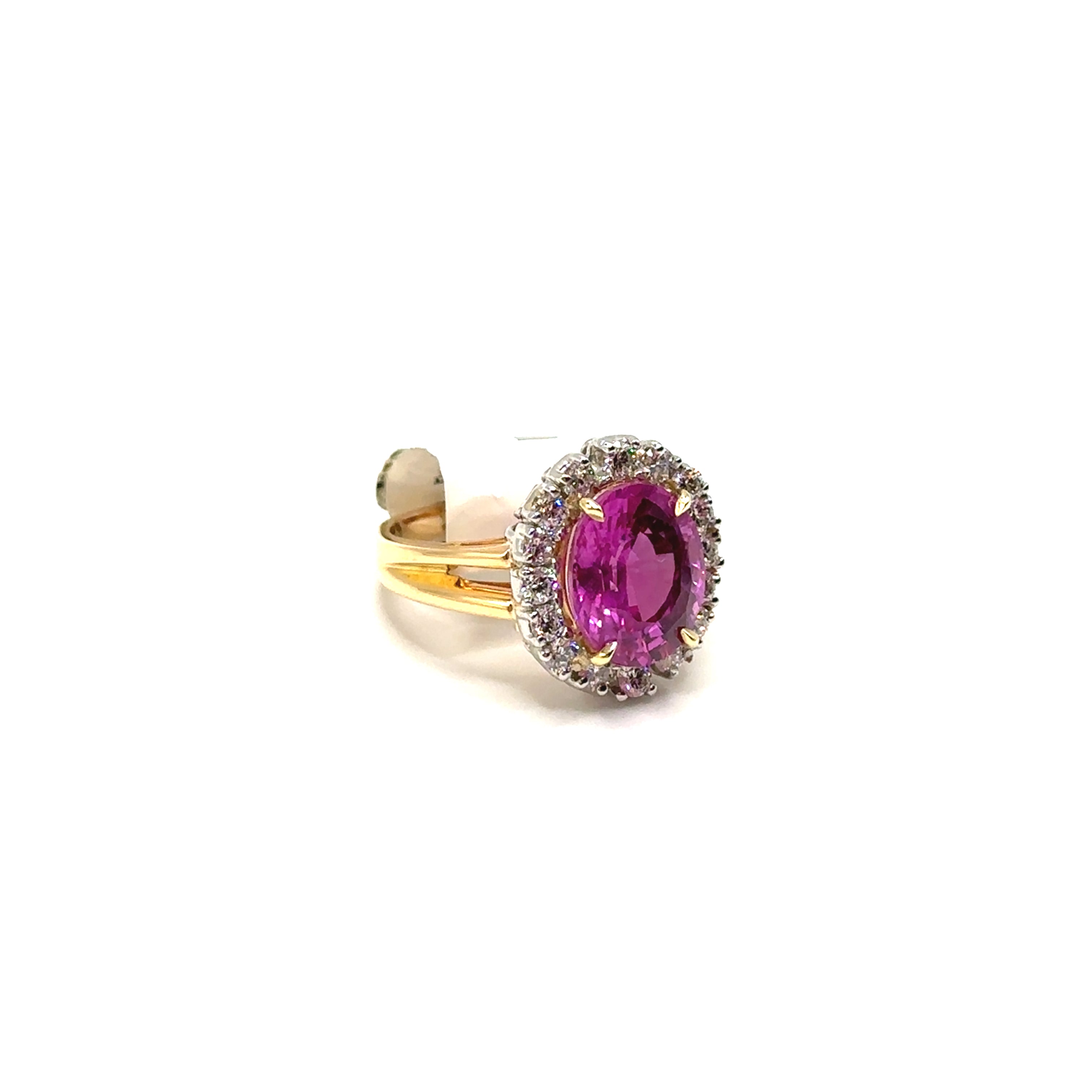 Platinum 18K Yellow Gold Hot Pink Sapphire and Diamond Ring
