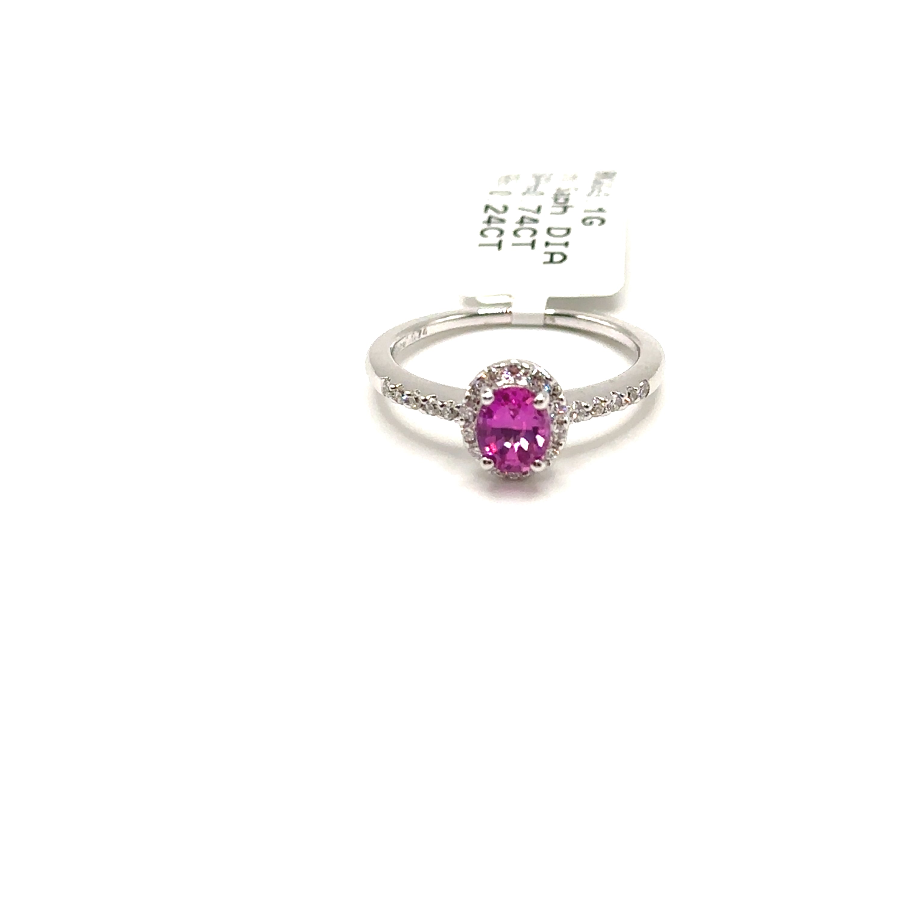 18K White Gold .74CT Pink Sapphire and Diamond Ring