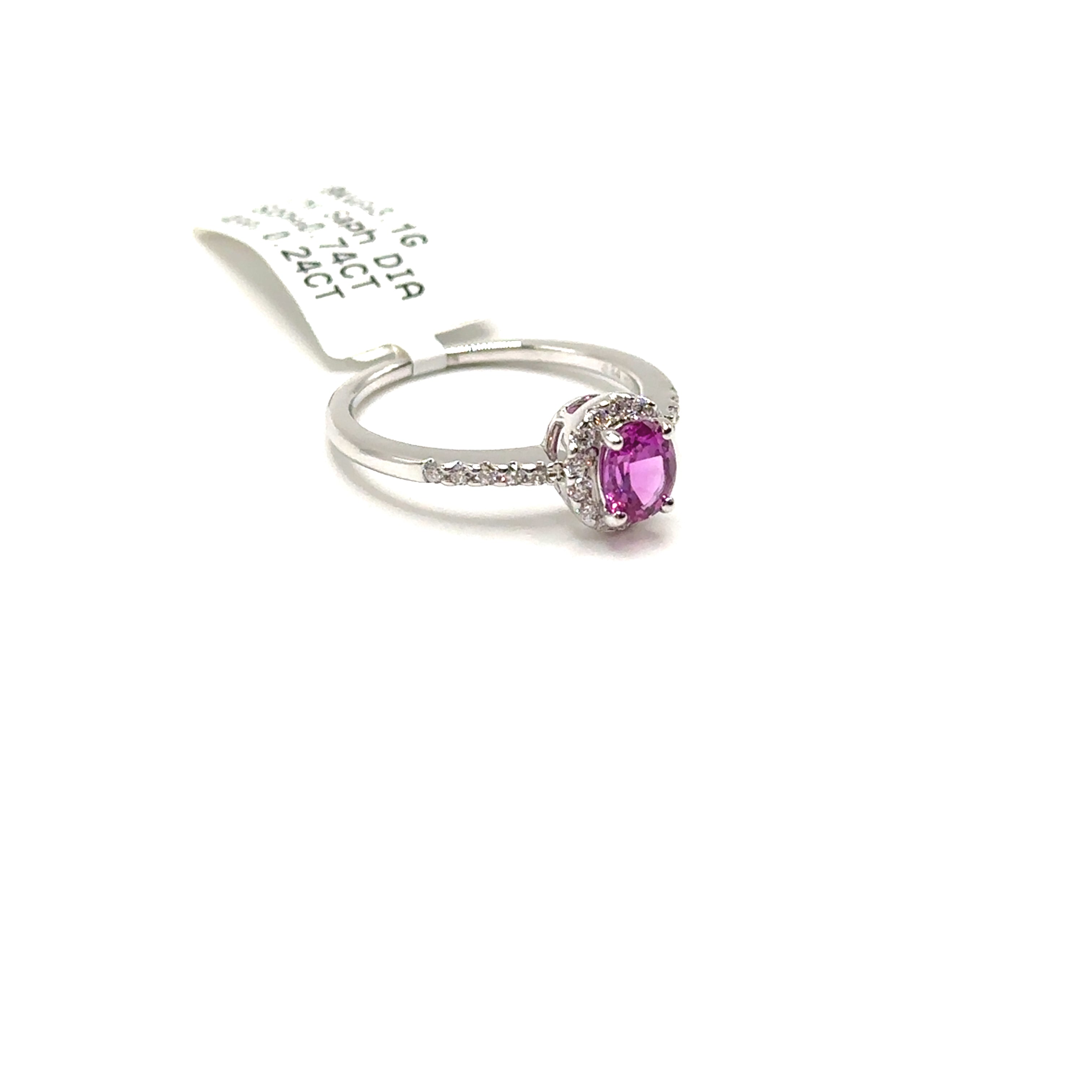 18K White Gold .74CT Pink Sapphire and Diamond Ring