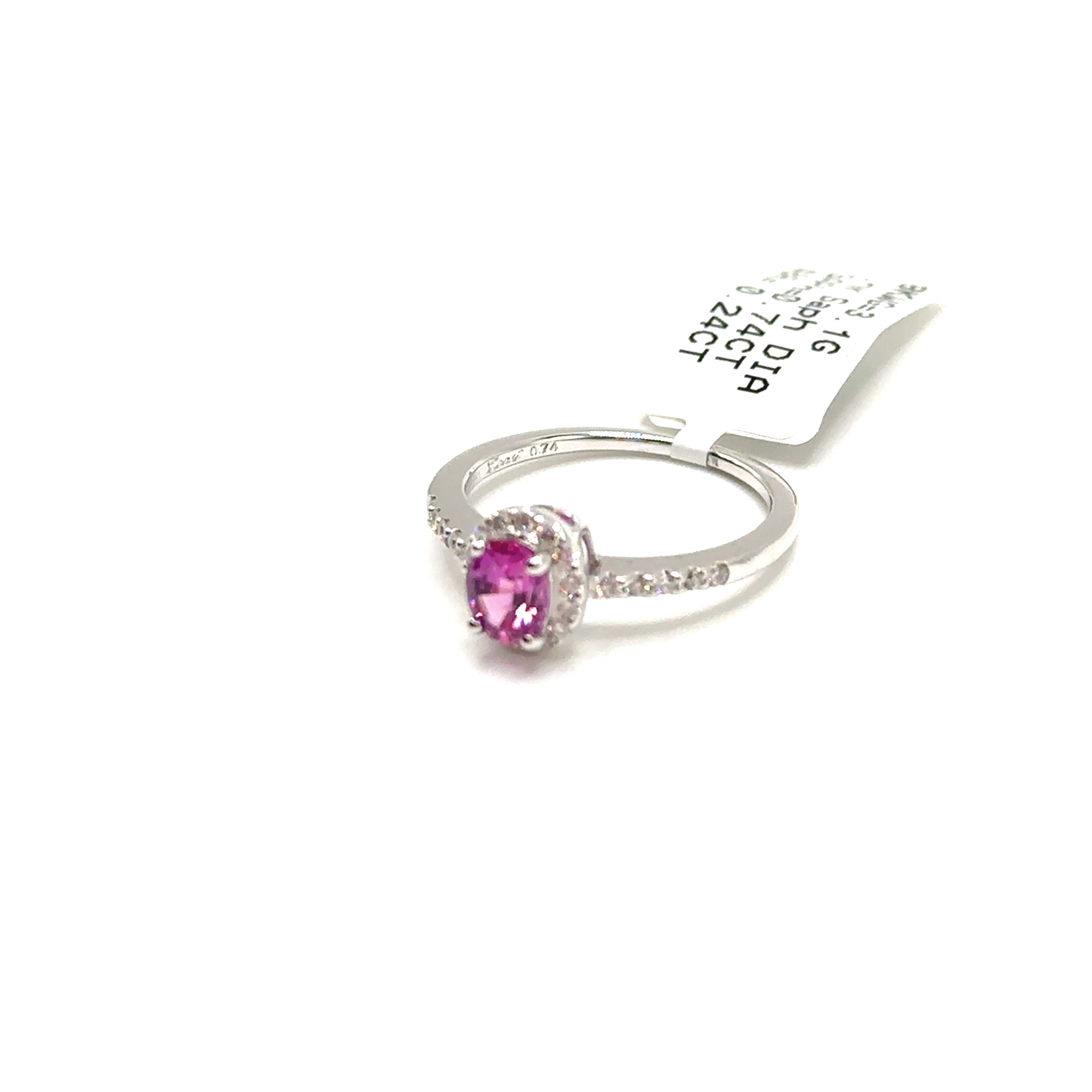 18K White Gold .74CT Pink Sapphire and Diamond Ring