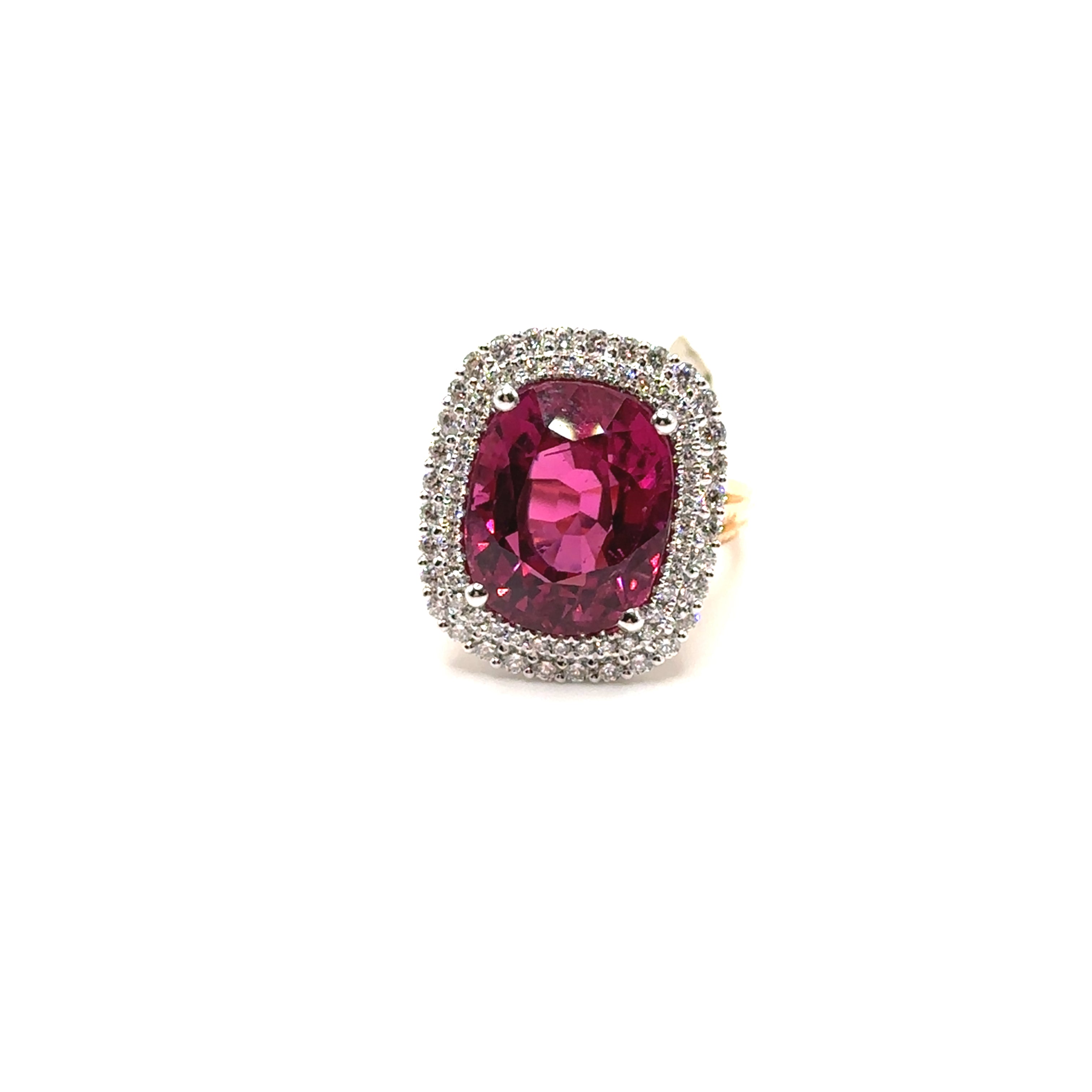 18K Two Tone Gold Rubellite Tourmaline and Diamond Ring