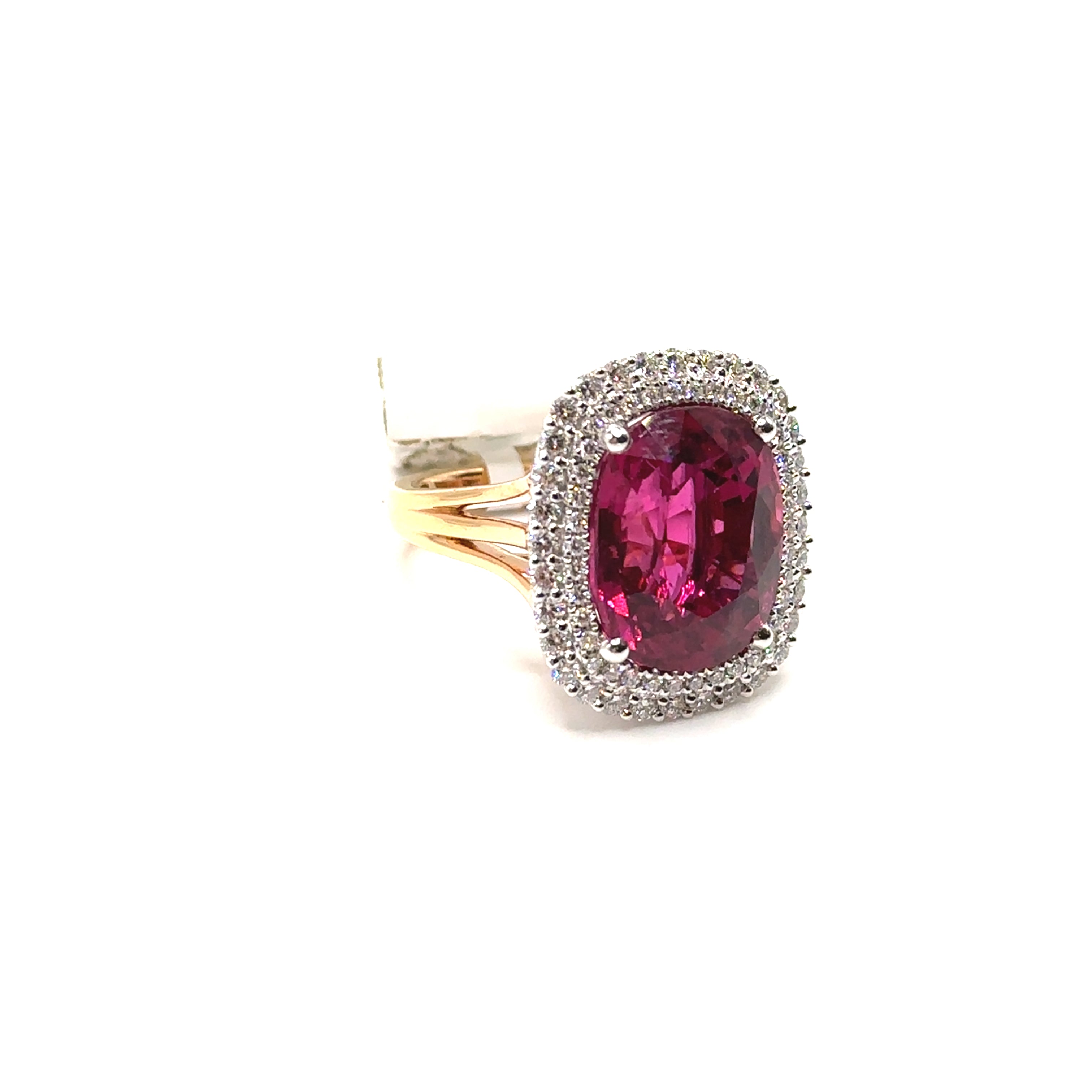 18K Two Tone Gold Rubellite Tourmaline and Diamond Ring