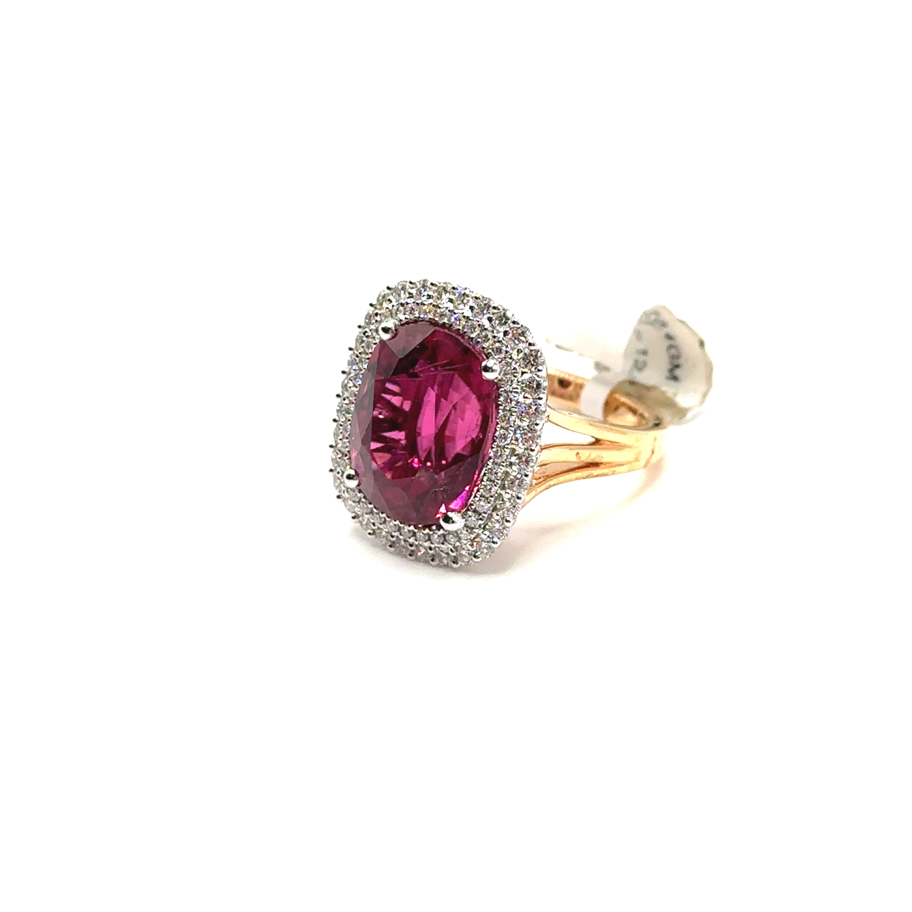 18K Two Tone Gold Rubellite Tourmaline and Diamond Ring