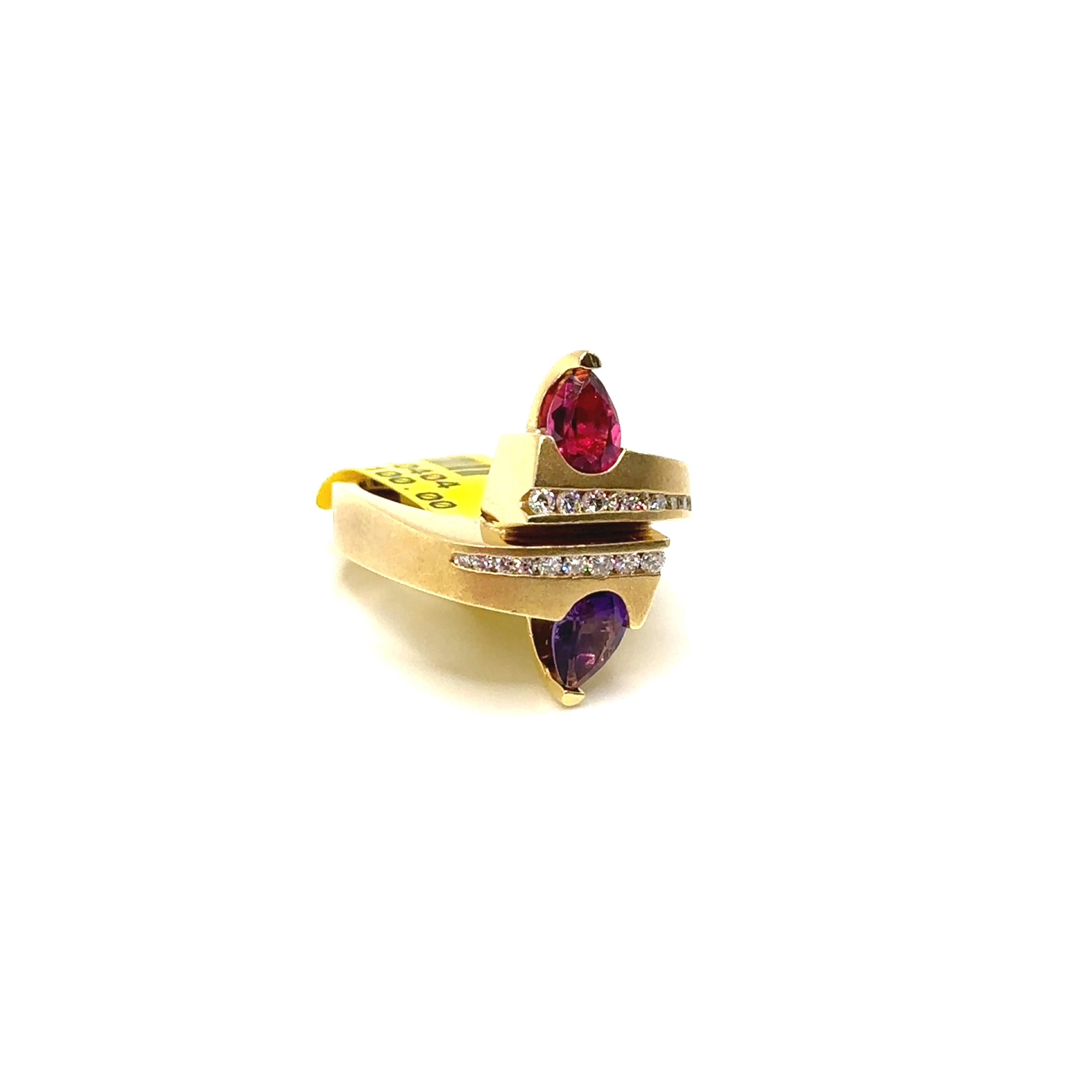 18K Yellow Gold Amethyst and Rubelite Ring