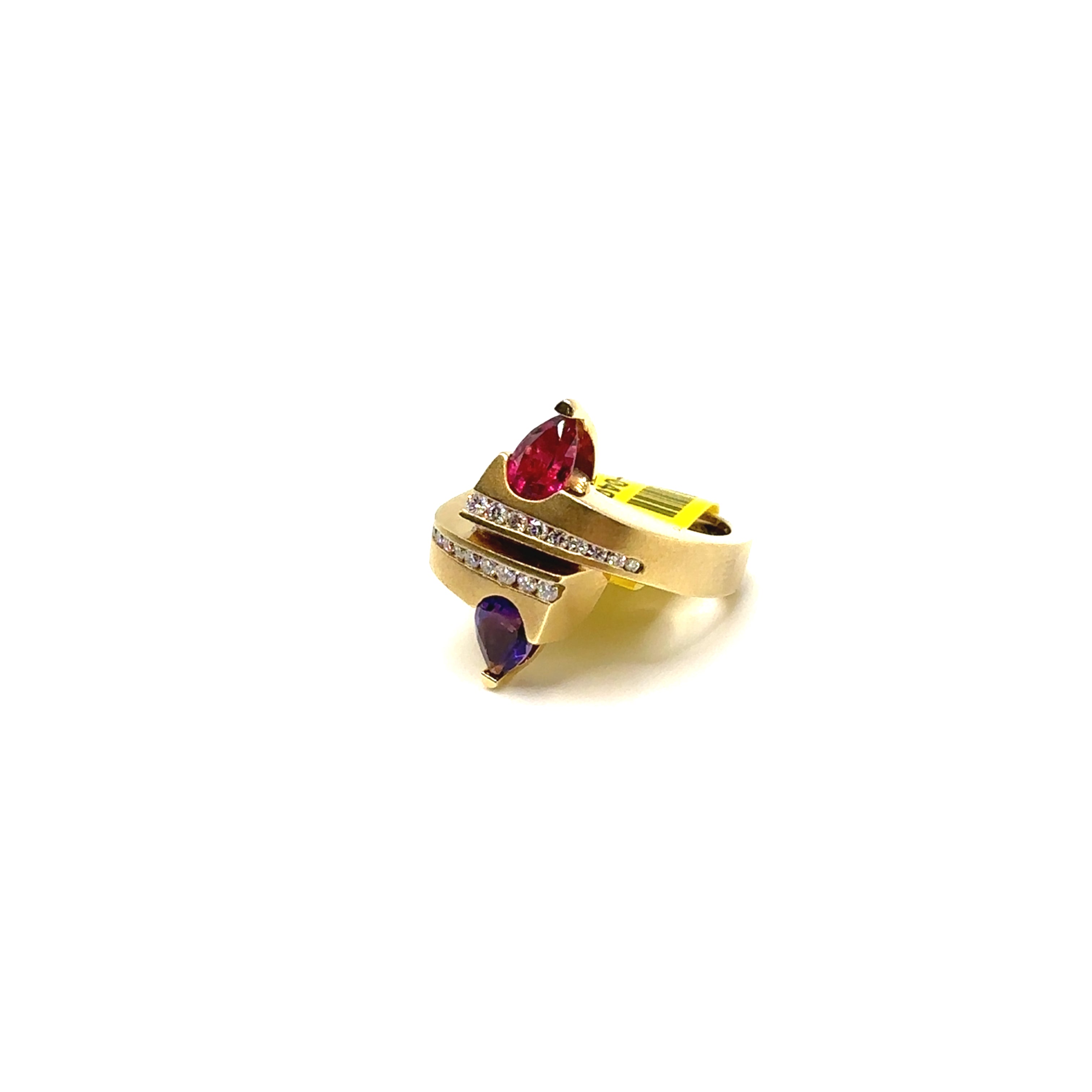 18K Yellow Gold Amethyst and Rubelite Ring
