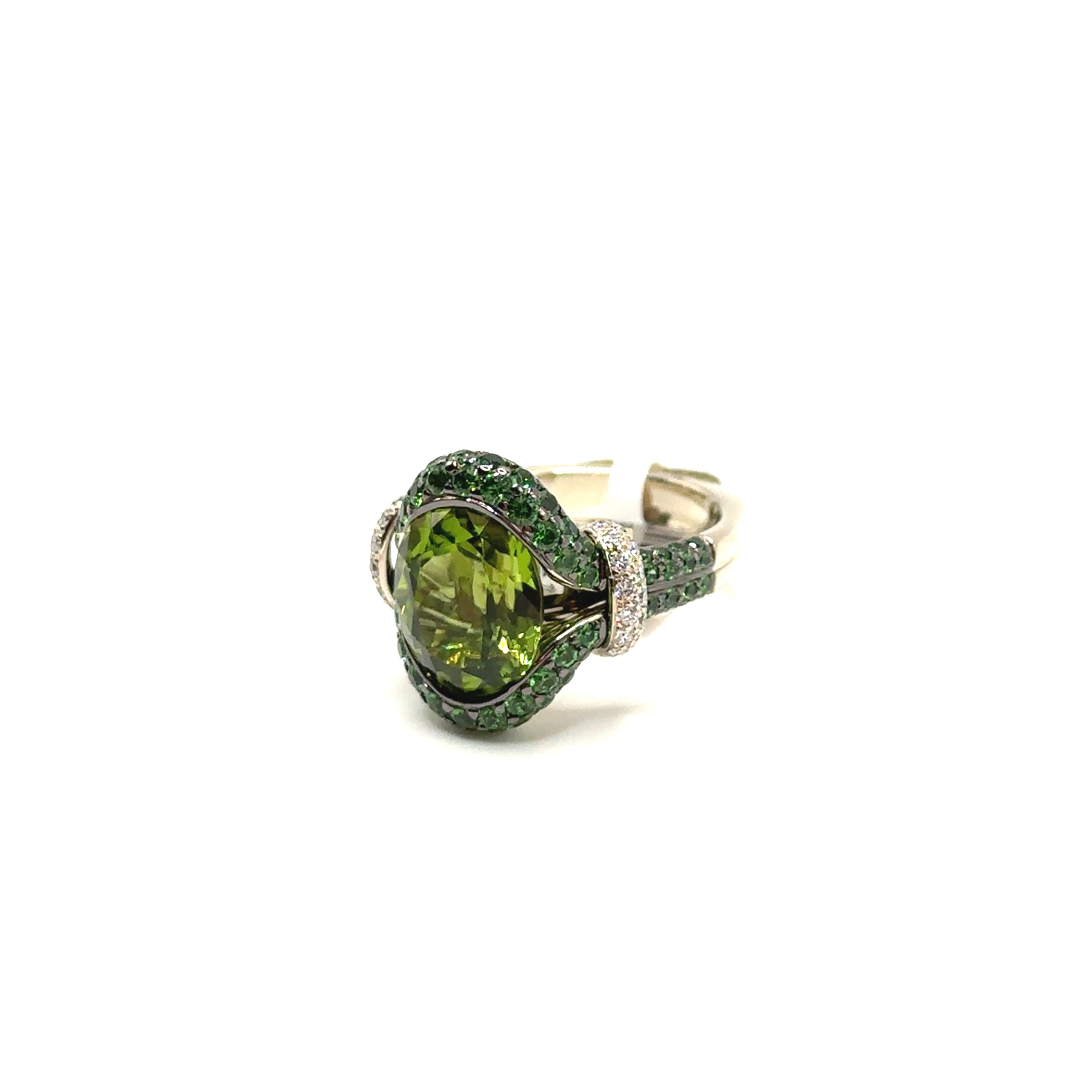 18K White Gold Large Peridot and Diamond Ring