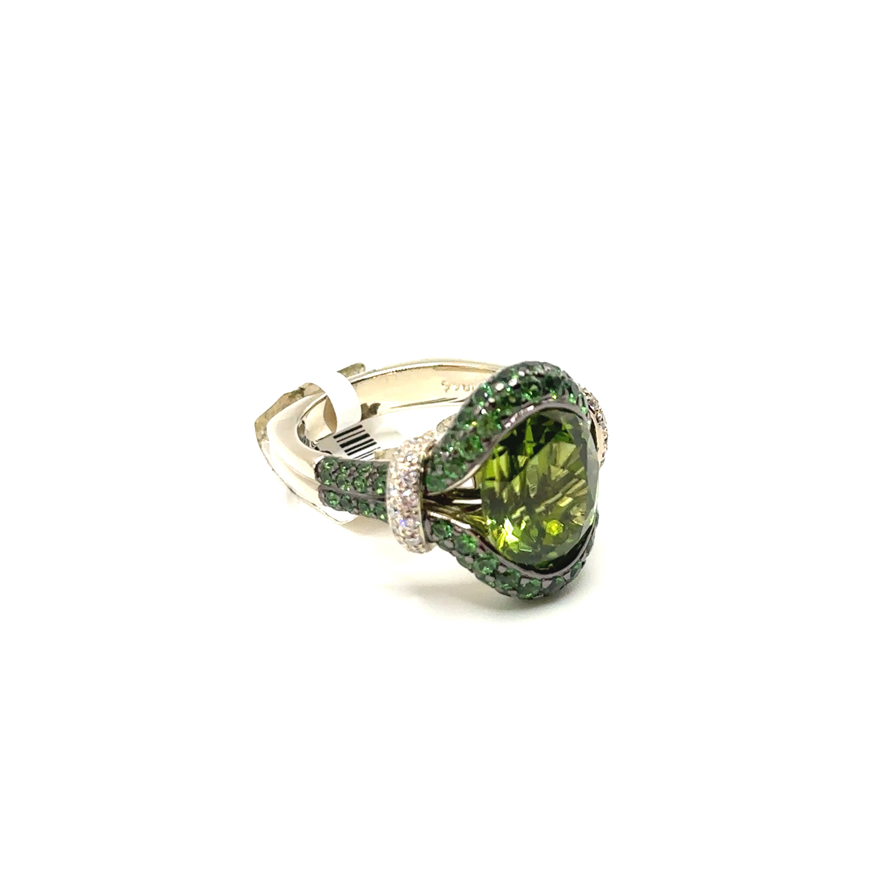 18K White Gold Large Peridot and Diamond Ring