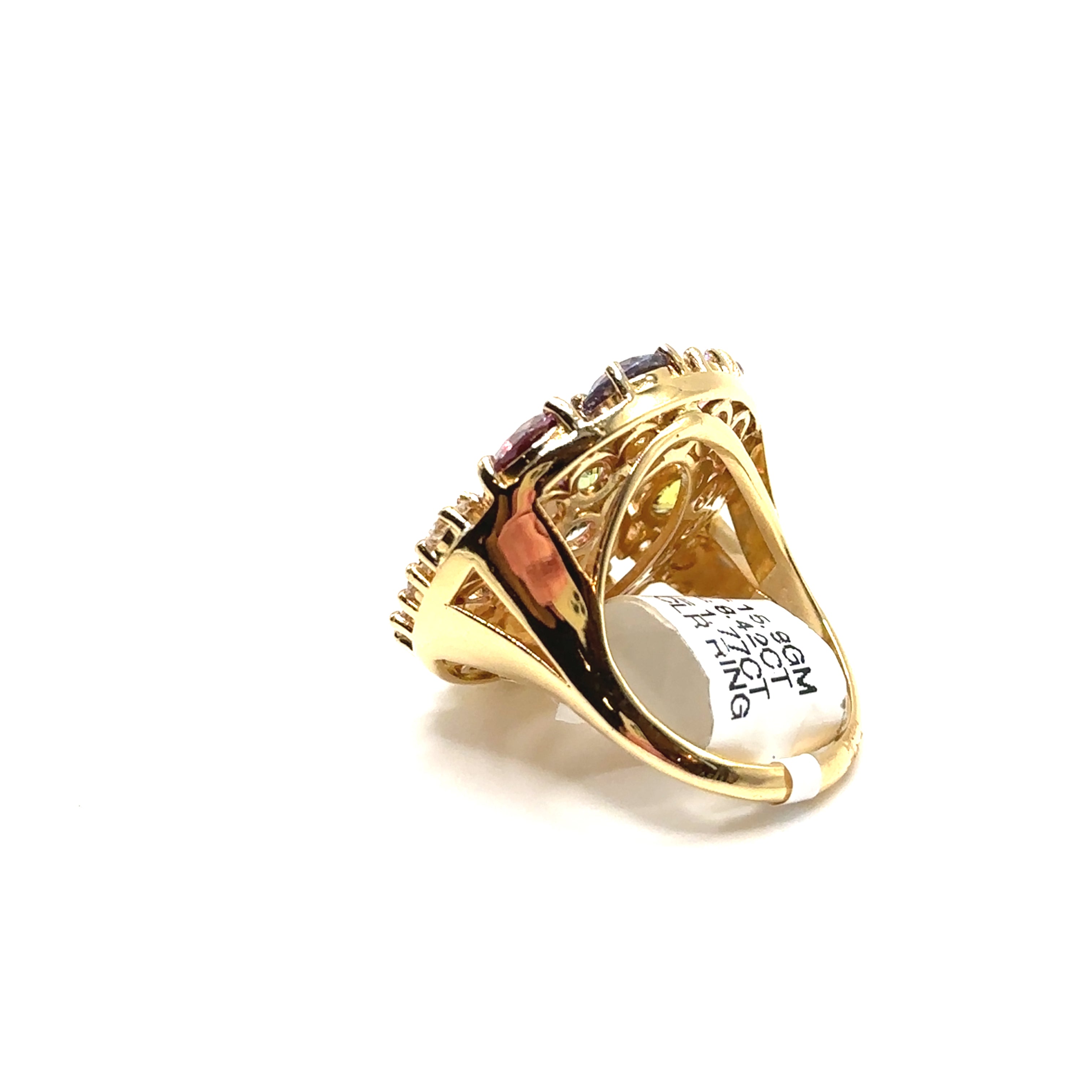 18K Yellow Gold Multi Colored Sapphire and Diamond Ring