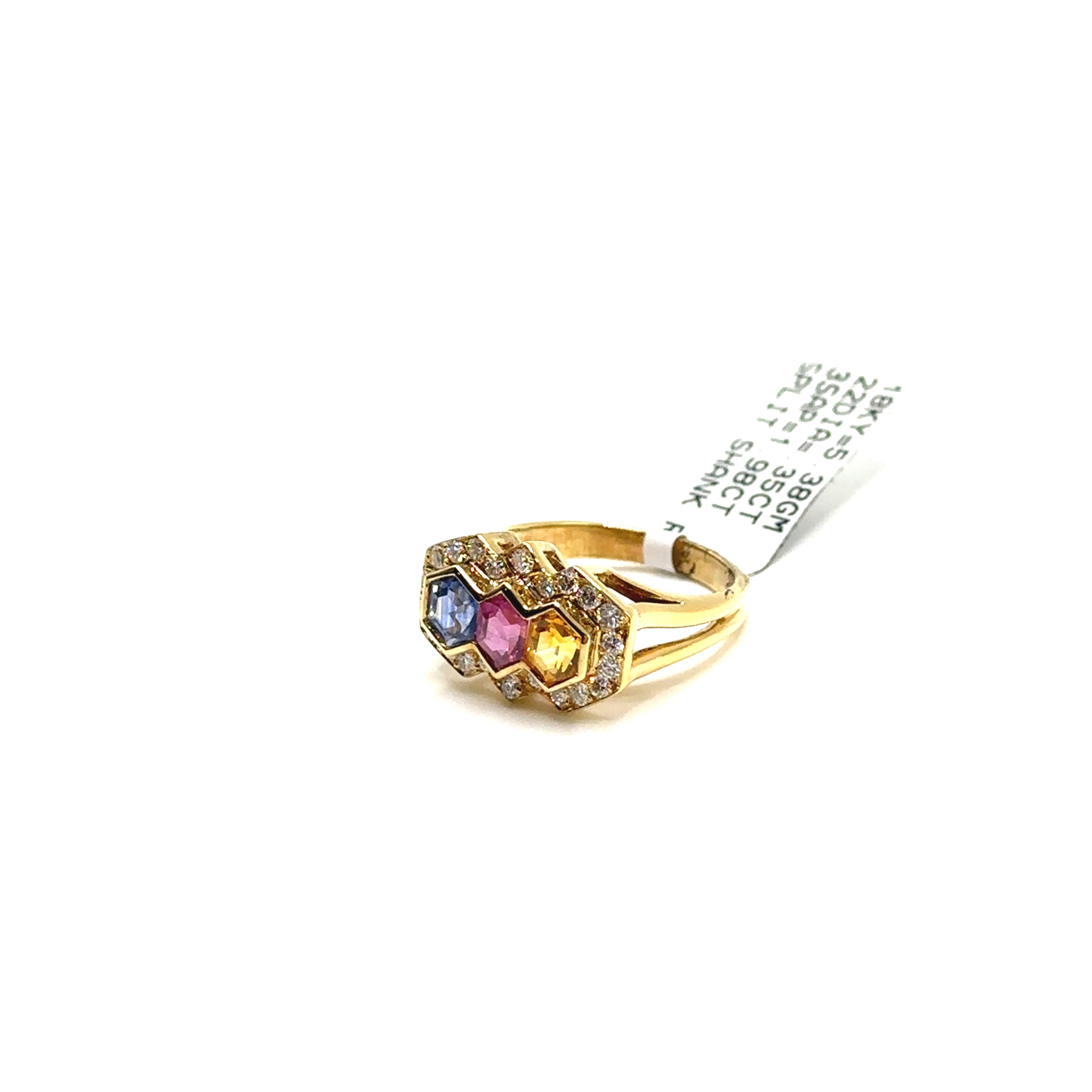 18K Yellow Gold Diamond and Sapphire Split Shank Ring