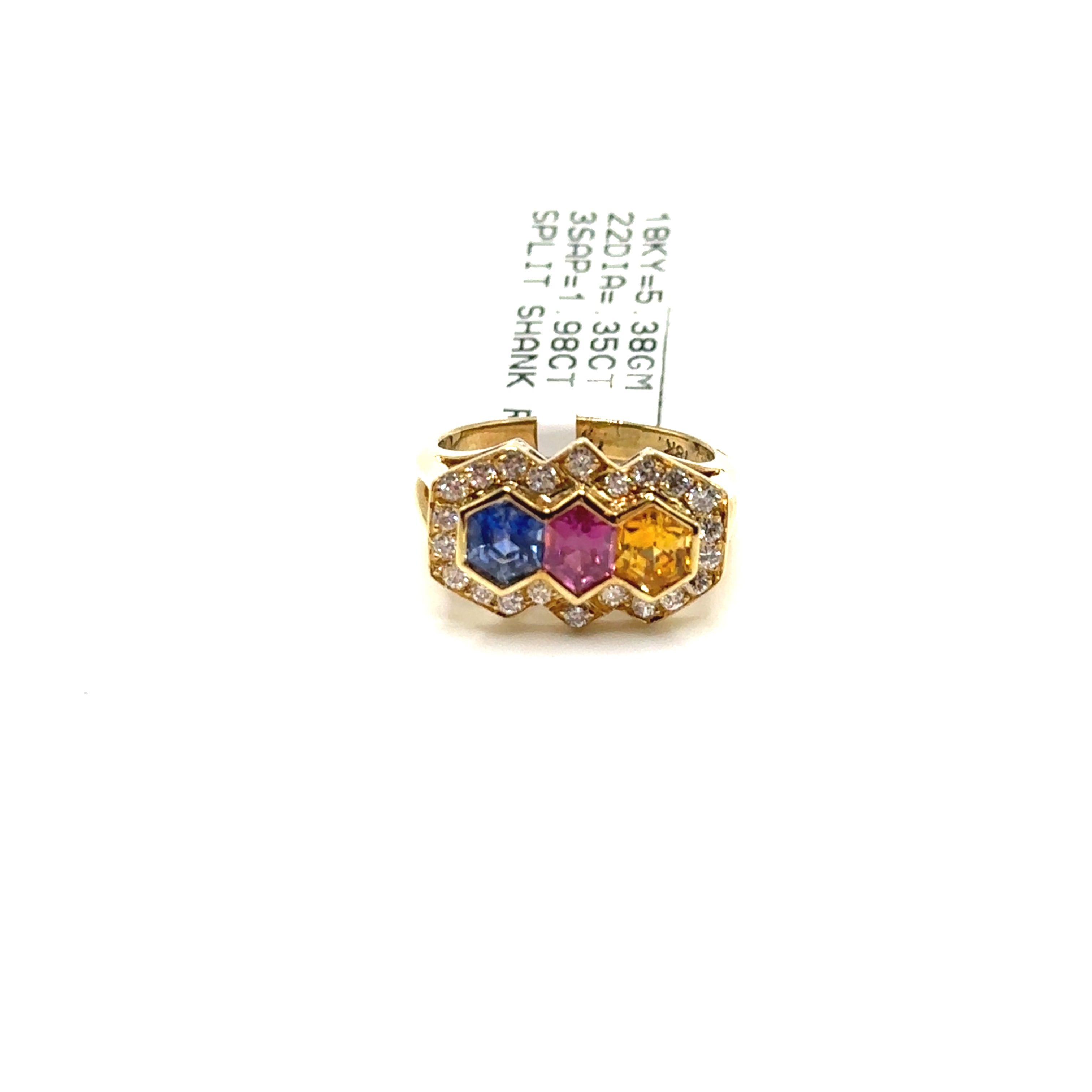 18K Yellow Gold Diamond and Sapphire Split Shank Ring
