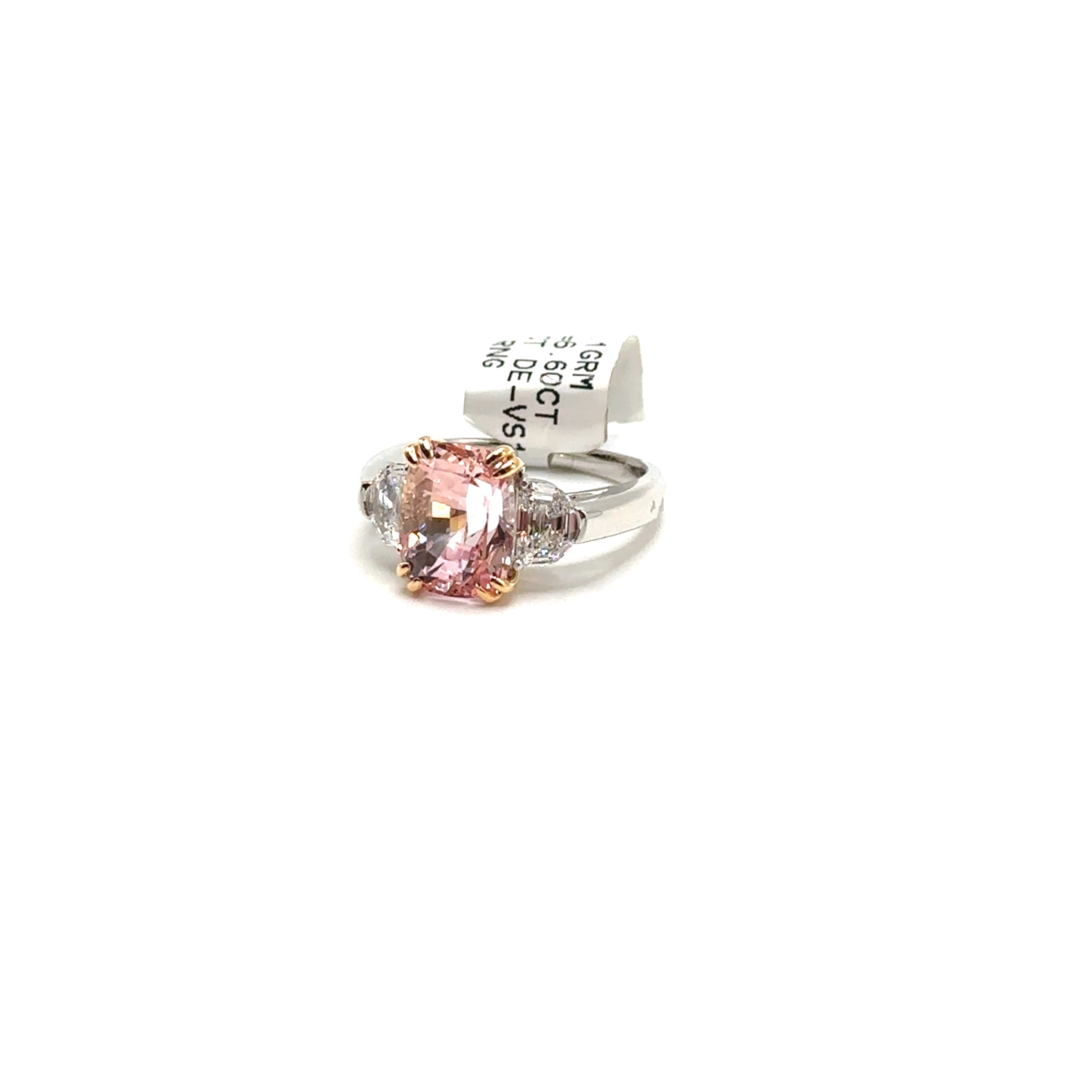 Platinum 6.60CT Padparadscha Pink Sapphire and Diamond Ring