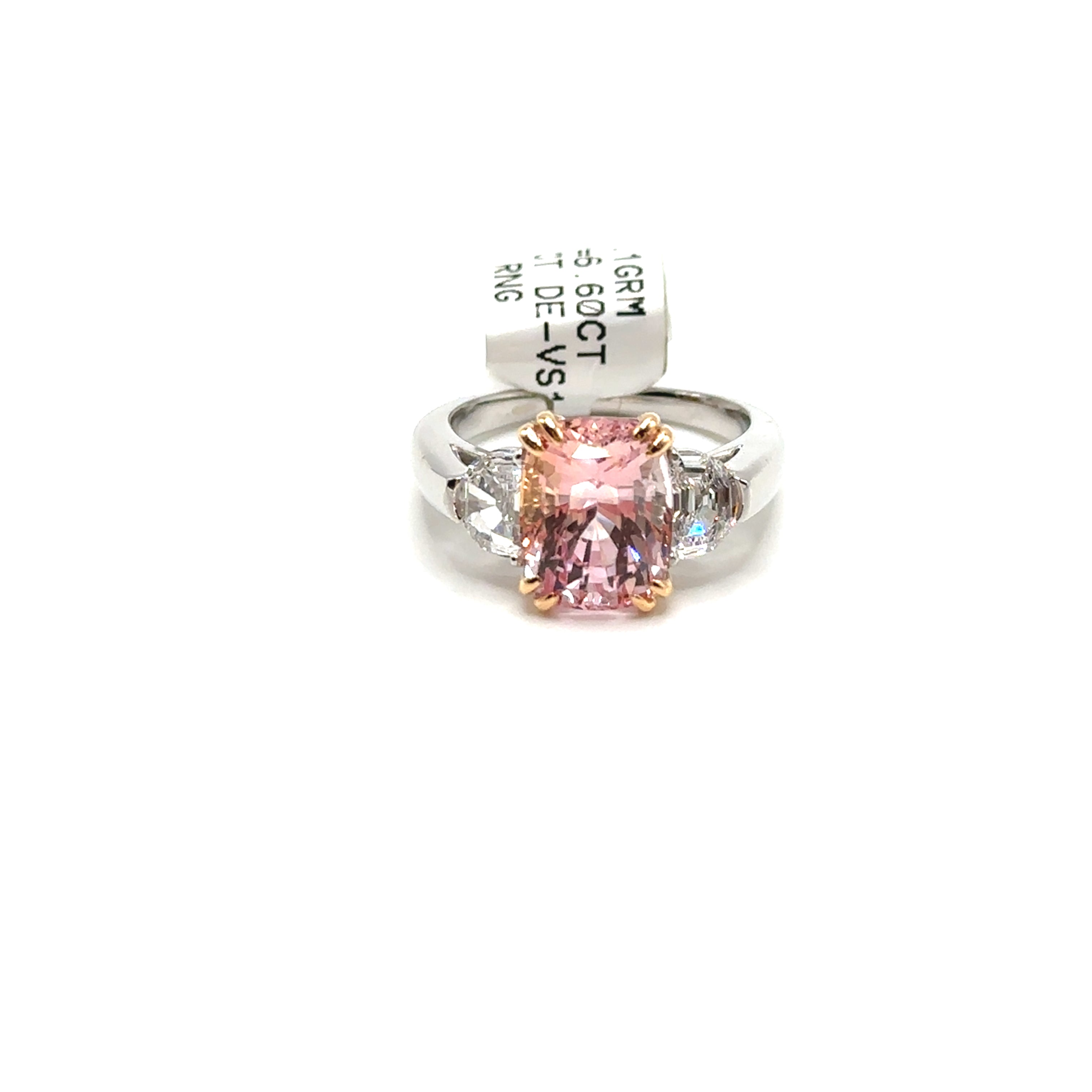Platinum 6.60CT Padparadscha Pink Sapphire and Diamond Ring
