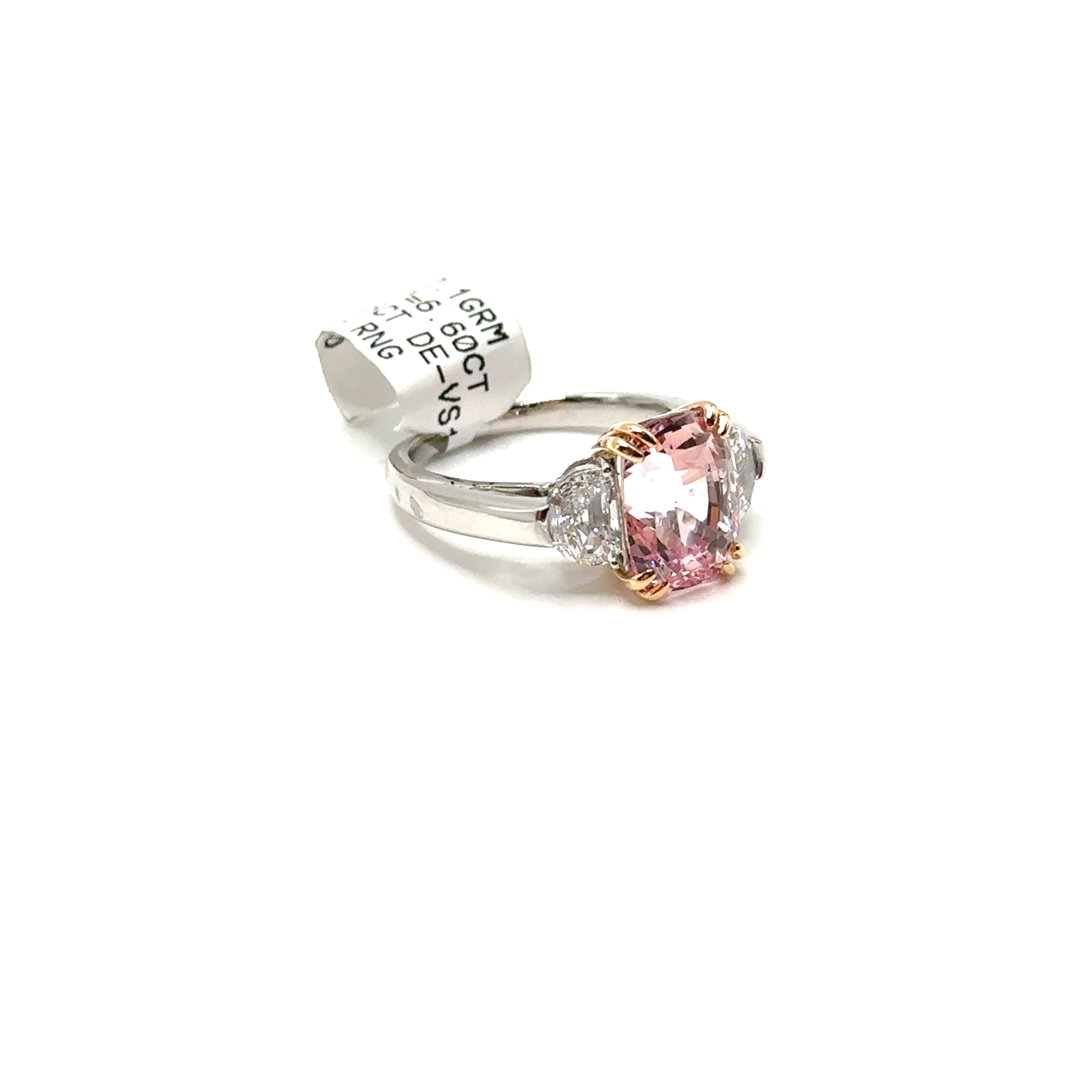 Platinum 6.60CT Padparadscha Pink Sapphire and Diamond Ring