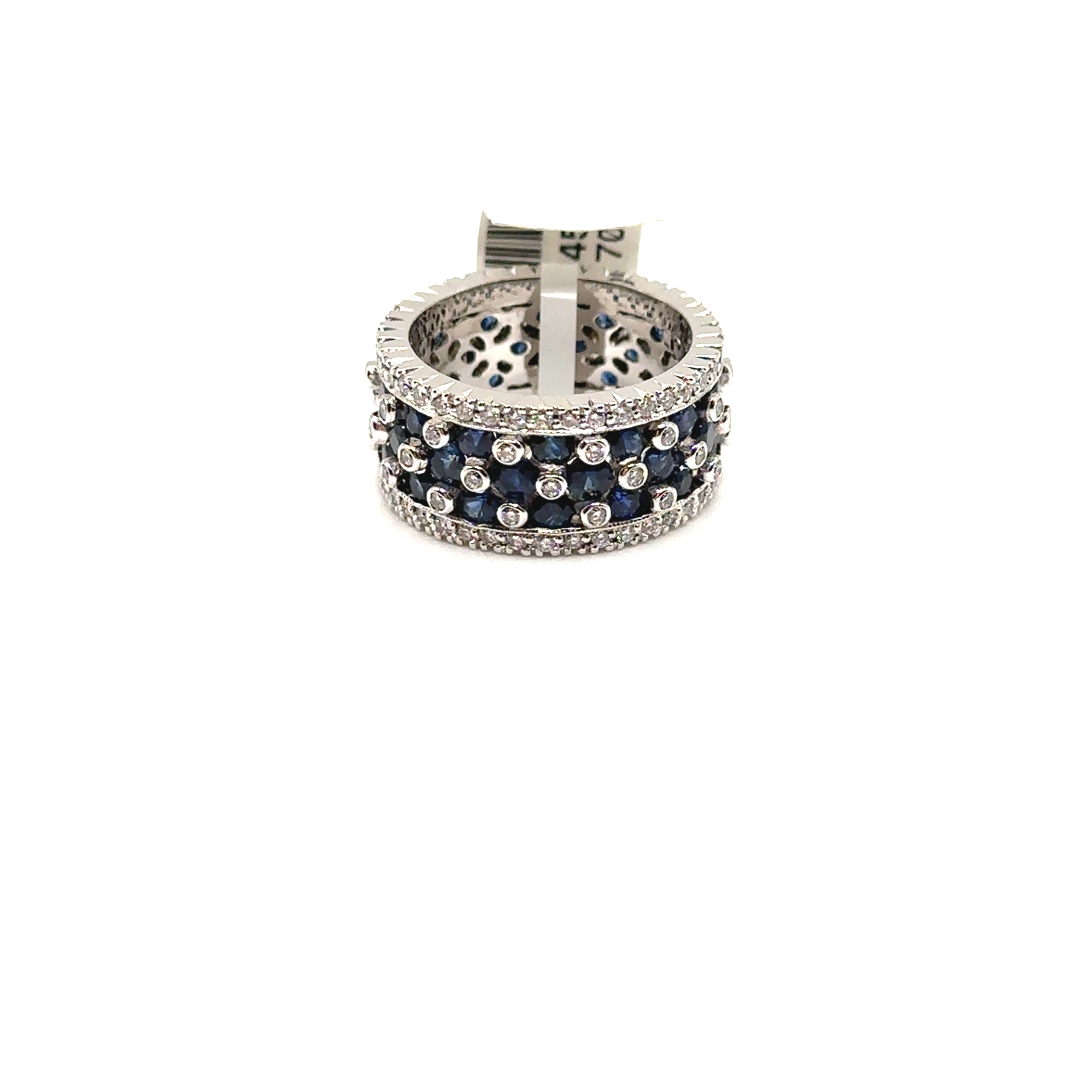 18K White Gold 4.56CT Sapphire and Diamond Wide Band Ring