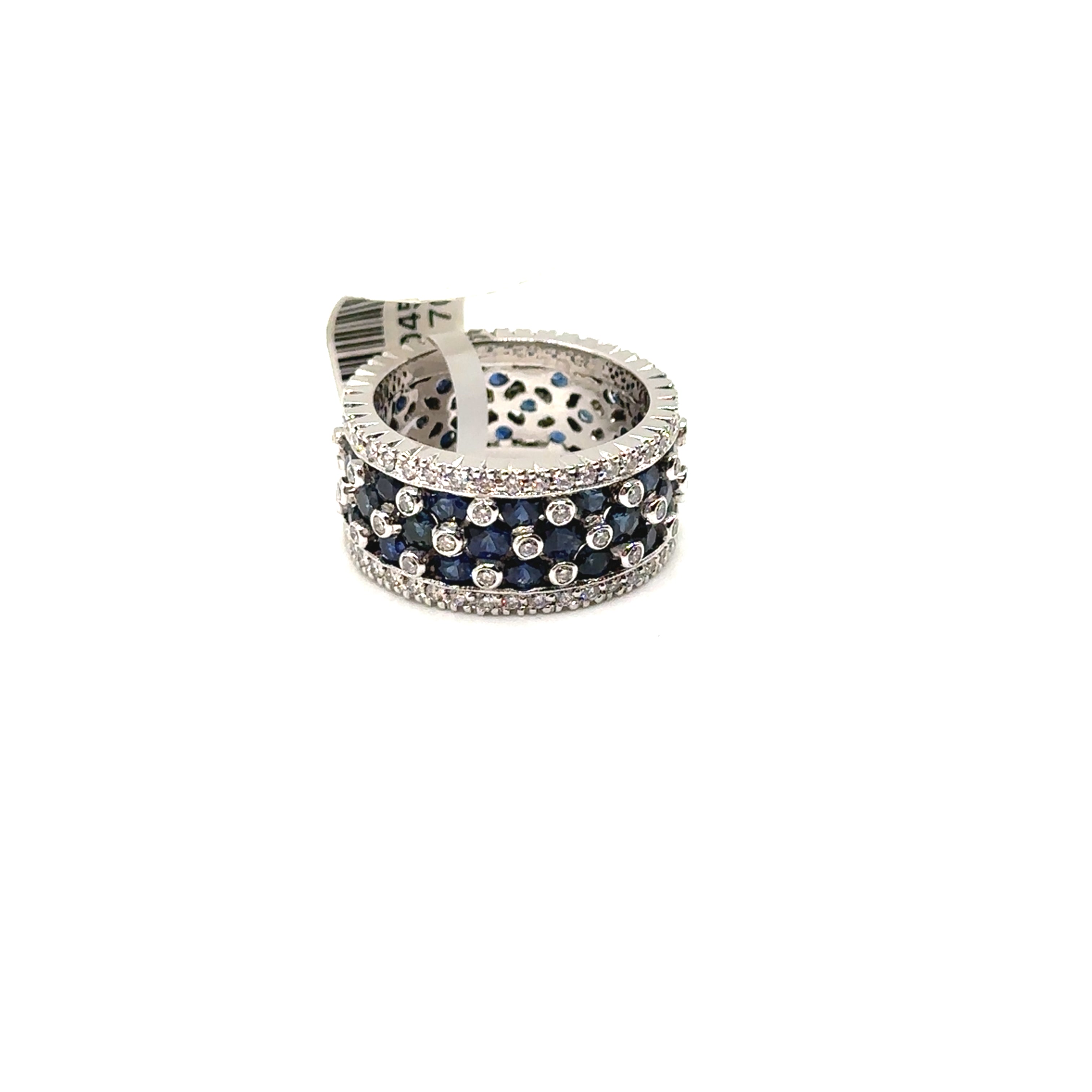 18K White Gold 4.56CT Sapphire and Diamond Wide Band Ring
