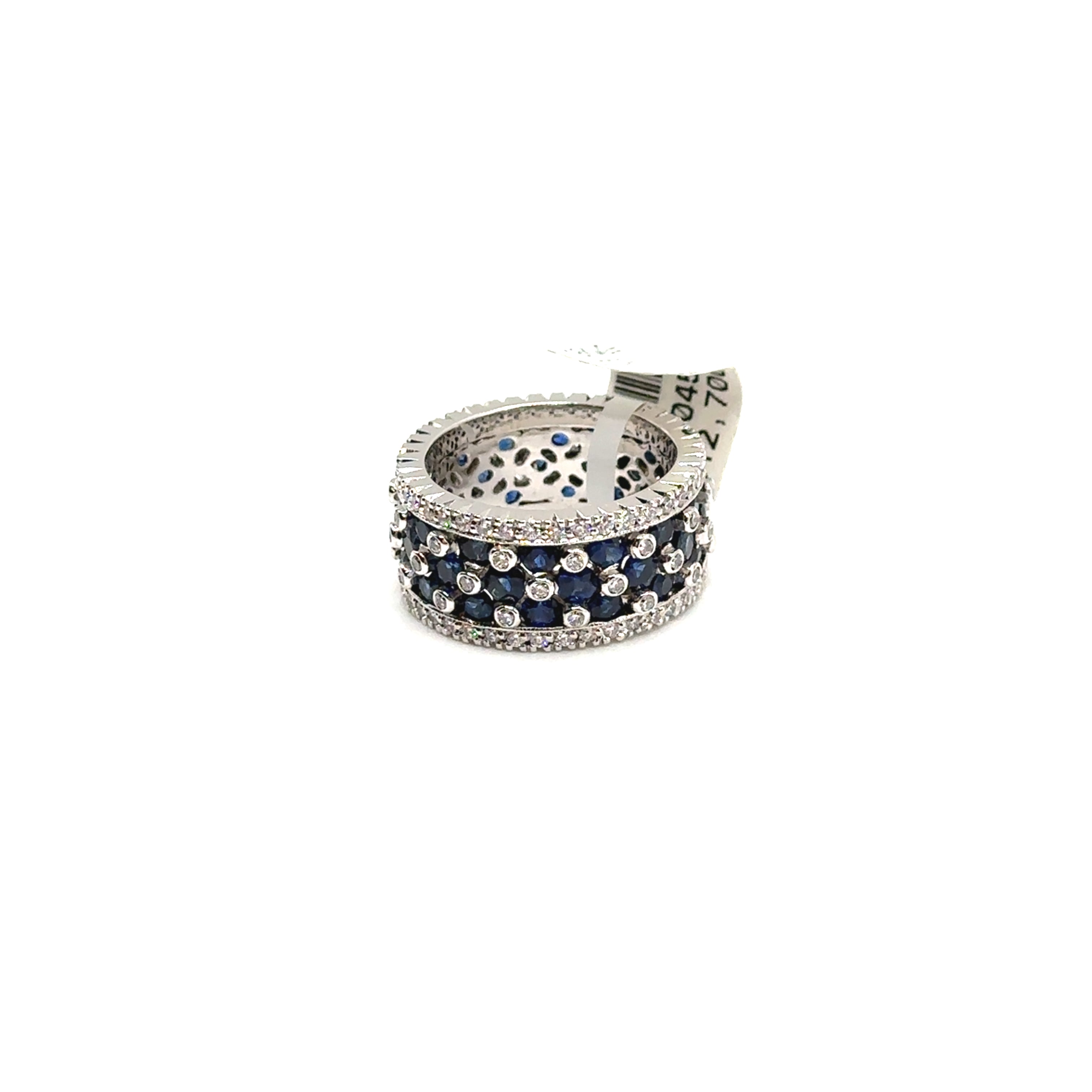 18K White Gold 4.56CT Sapphire and Diamond Wide Band Ring