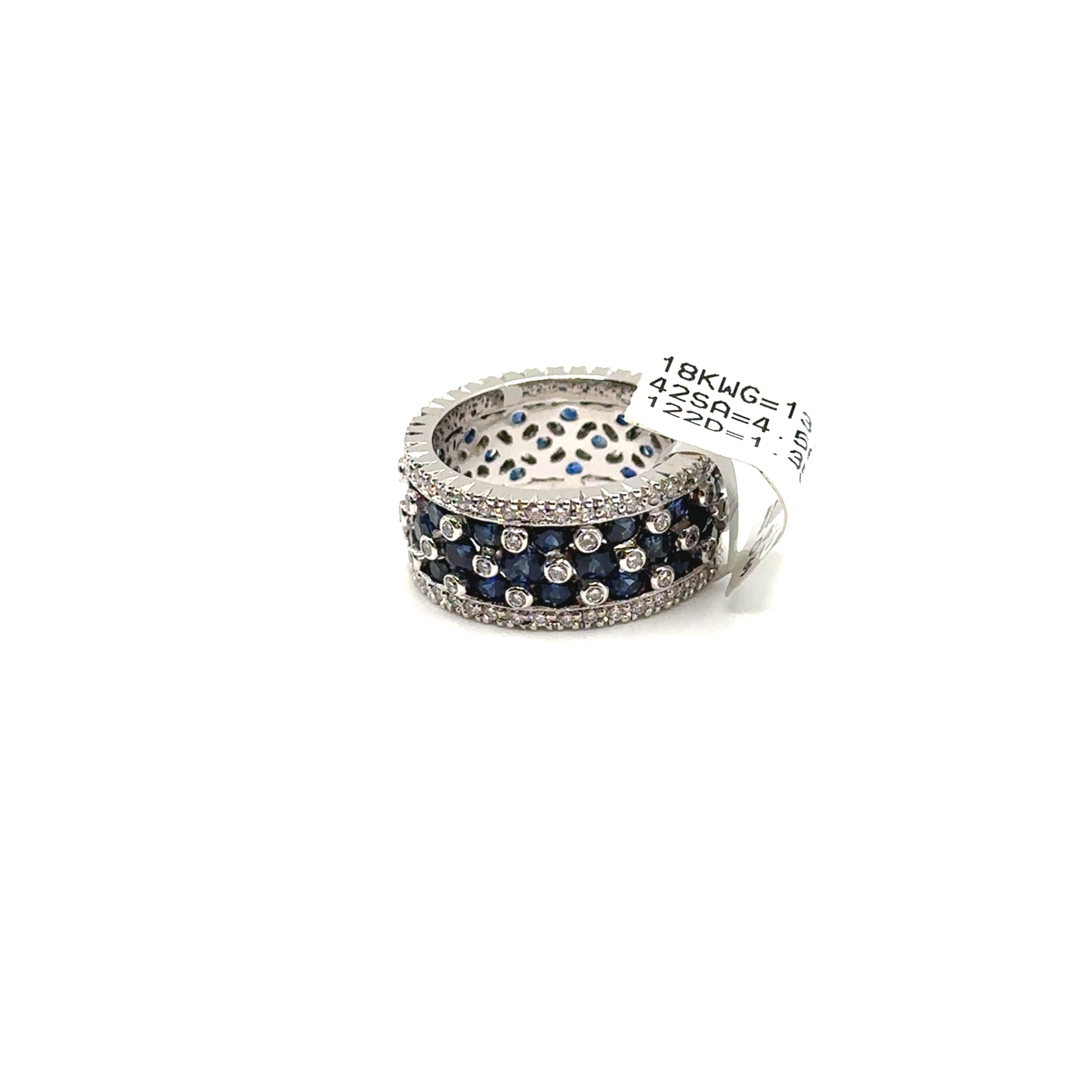 18K White Gold 4.56CT Sapphire and Diamond Wide Band Ring