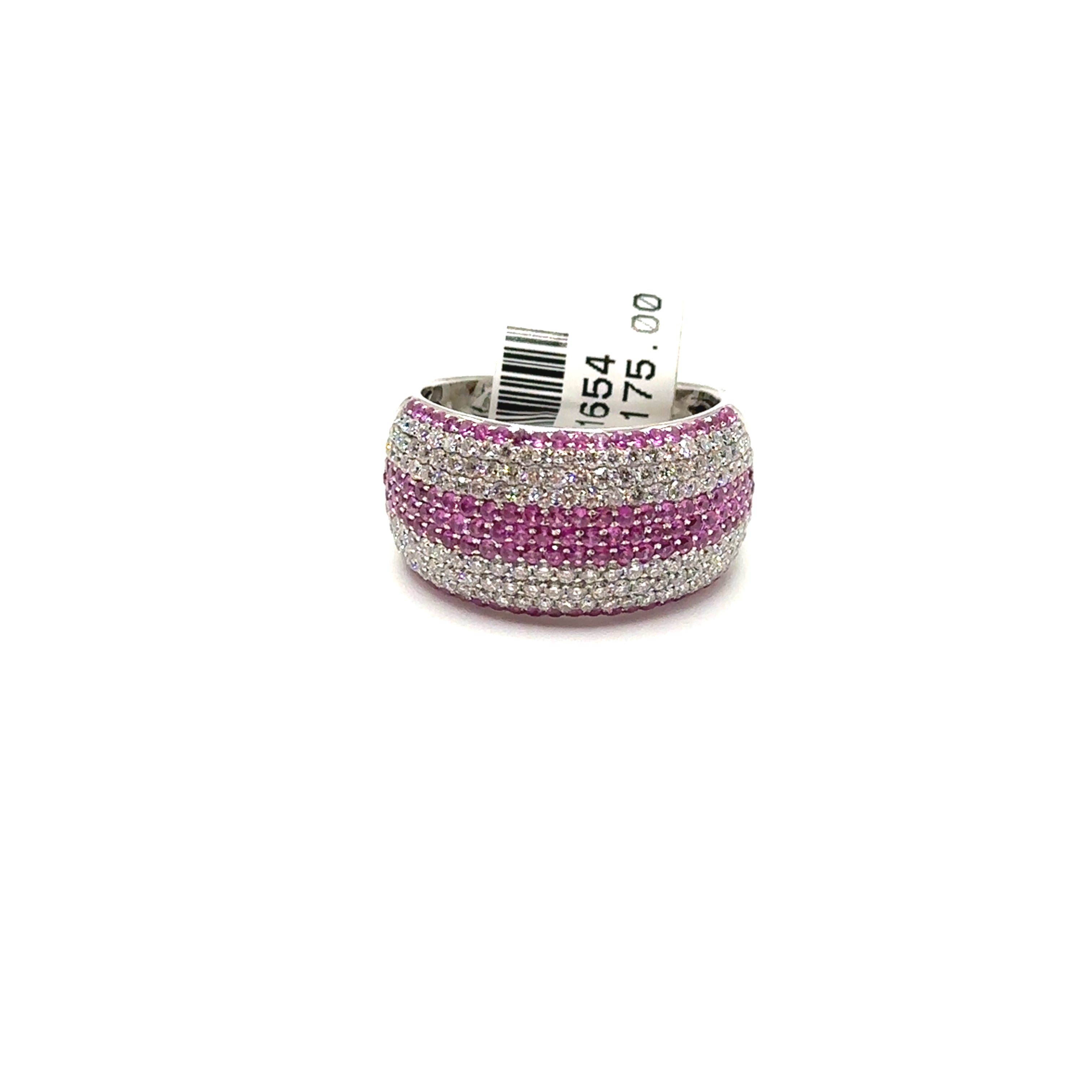 18K White Gold Diamond and Pink Sapphire Wide Band Ring