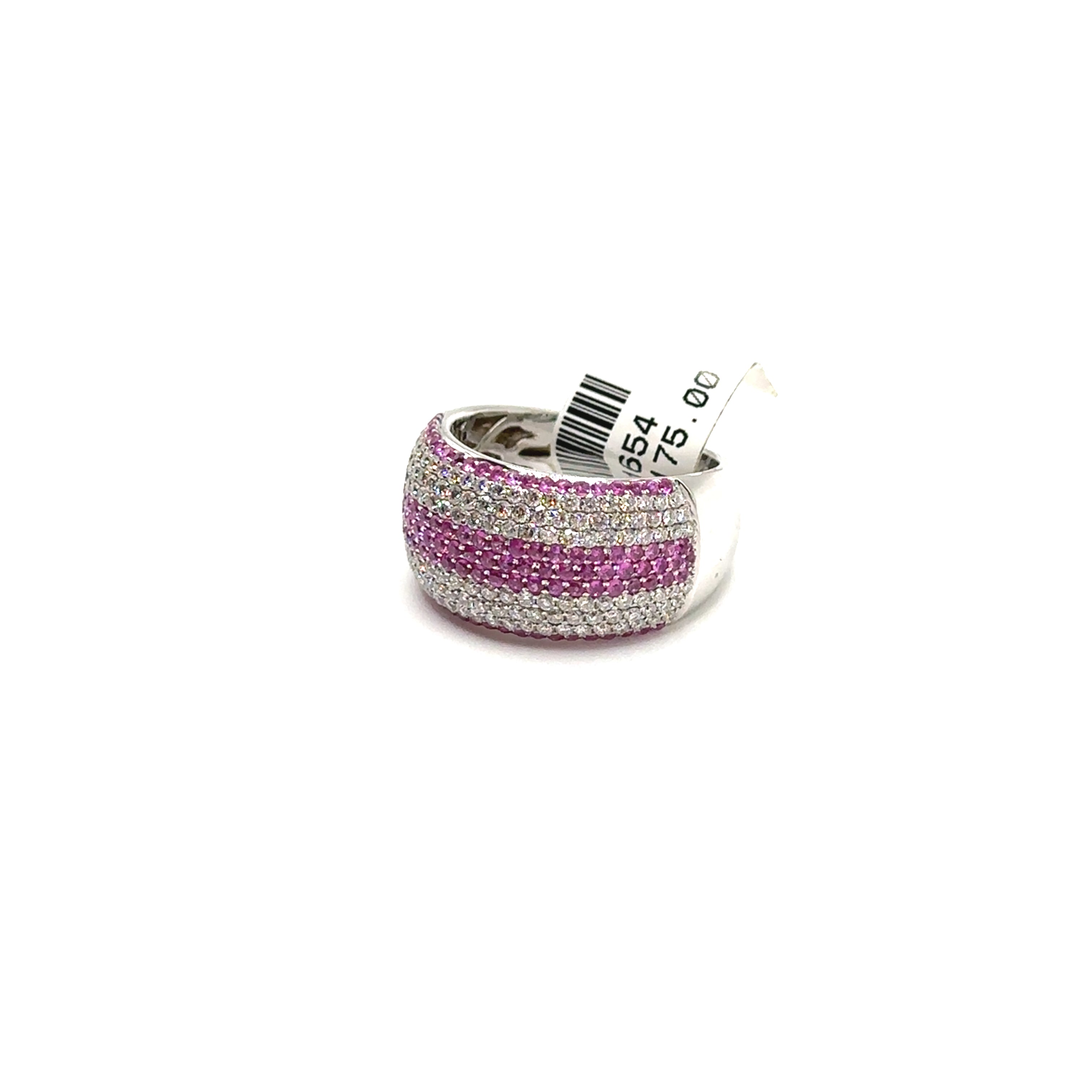 18K White Gold Diamond and Pink Sapphire Wide Band Ring