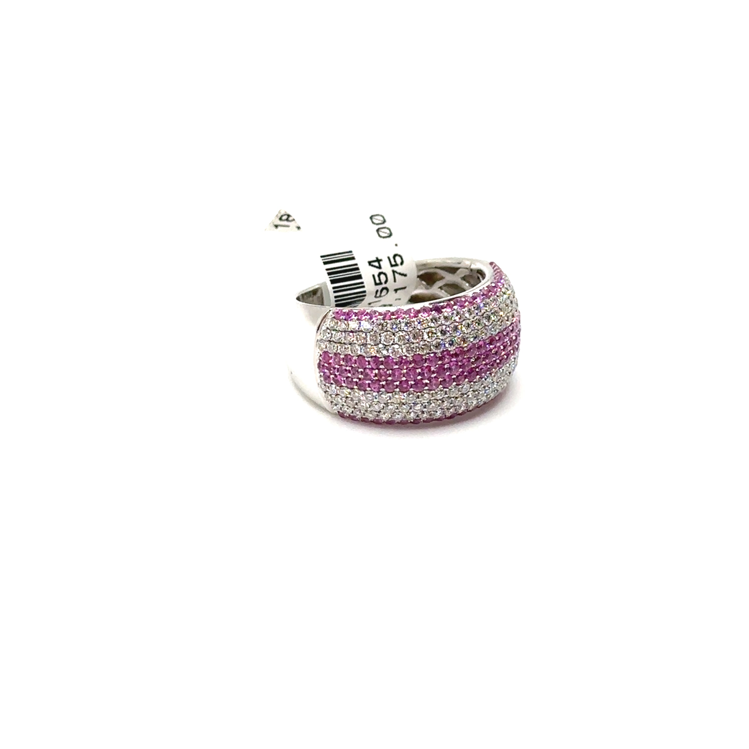 18K White Gold Diamond and Pink Sapphire Wide Band Ring