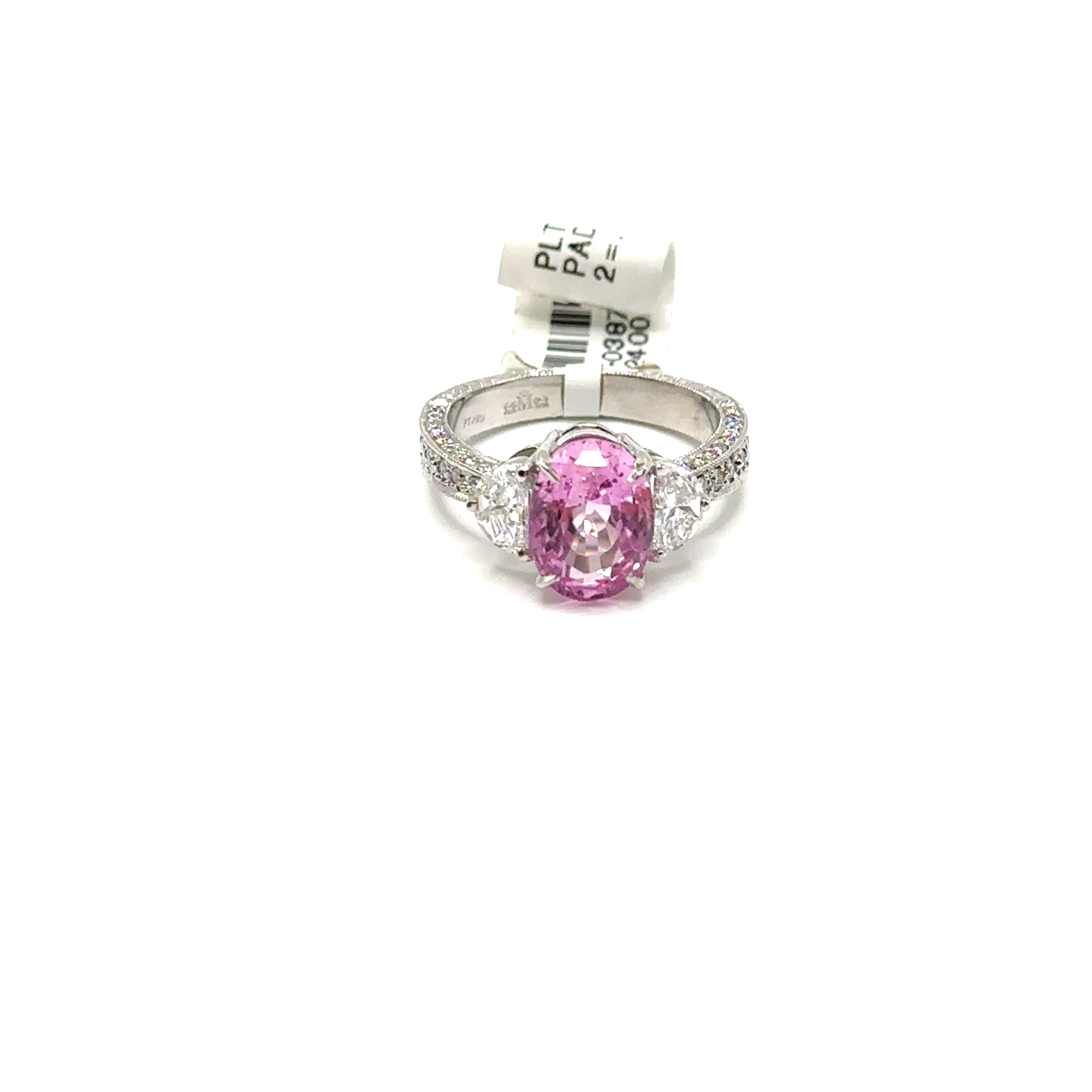 Platinum 4.11CT Padparadscha Sapphire and Diamond Ring