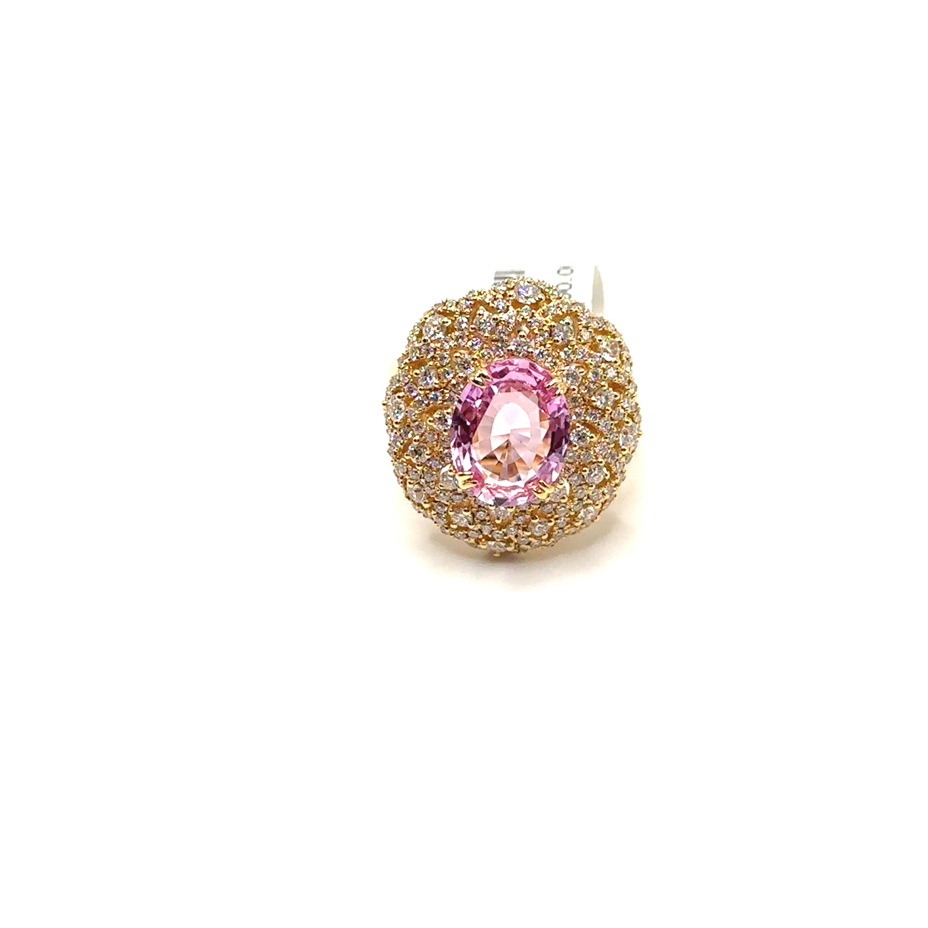 18K Yellow Gold 4.17CT Padparadscha Pink Sapphire and Diamond Ring