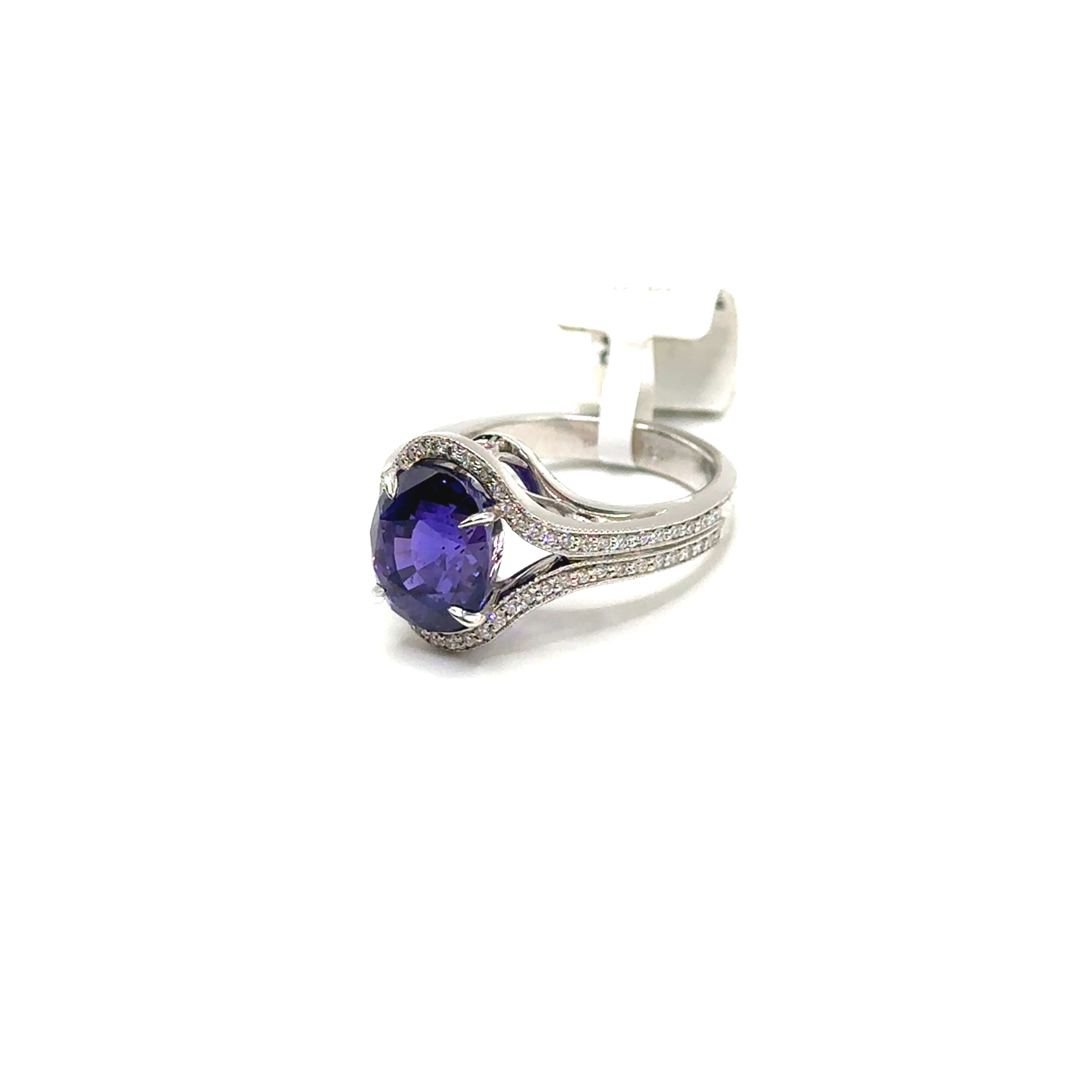 Platinum Round Purple Sapphire and Diamond Ring