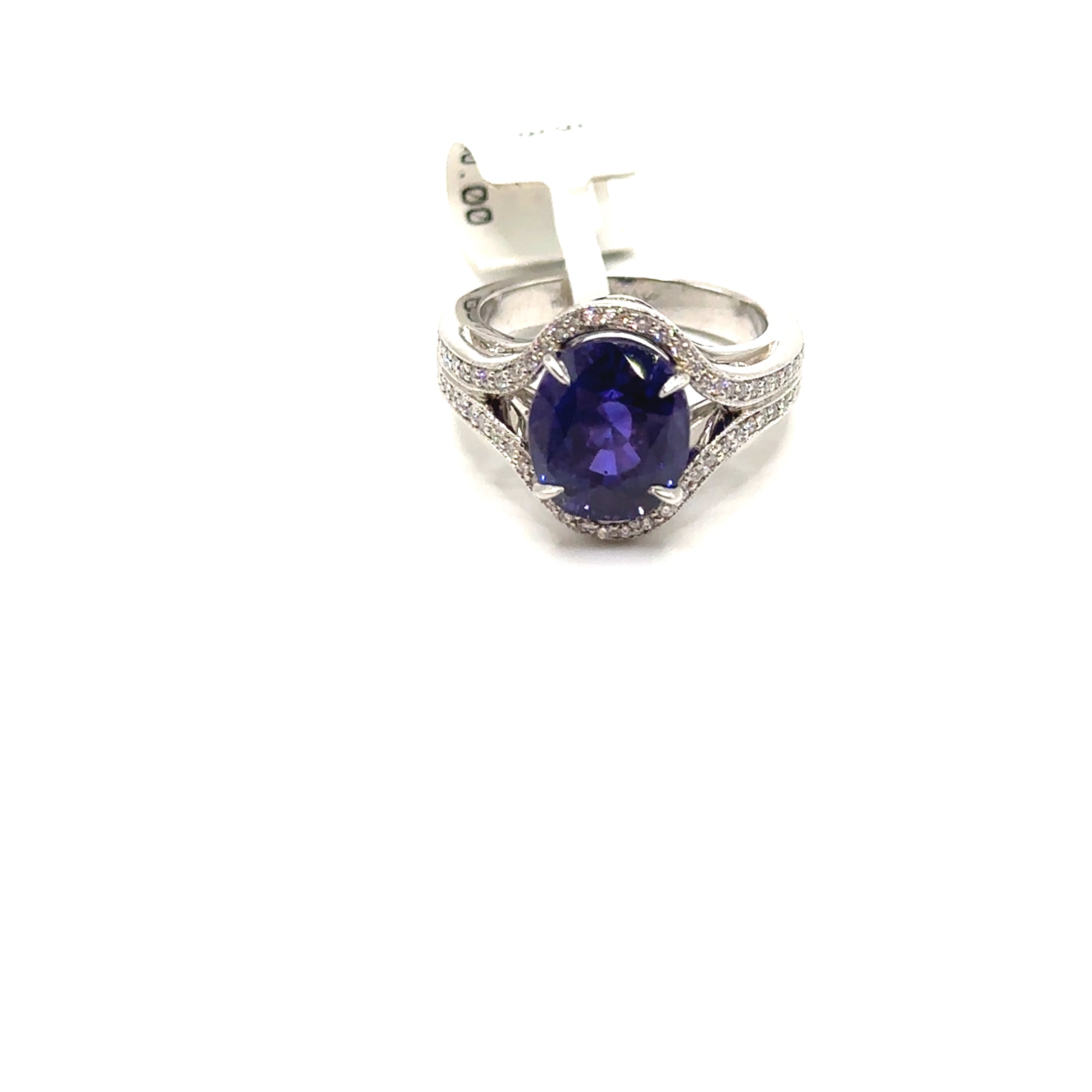 Platinum Round Purple Sapphire and Diamond Ring