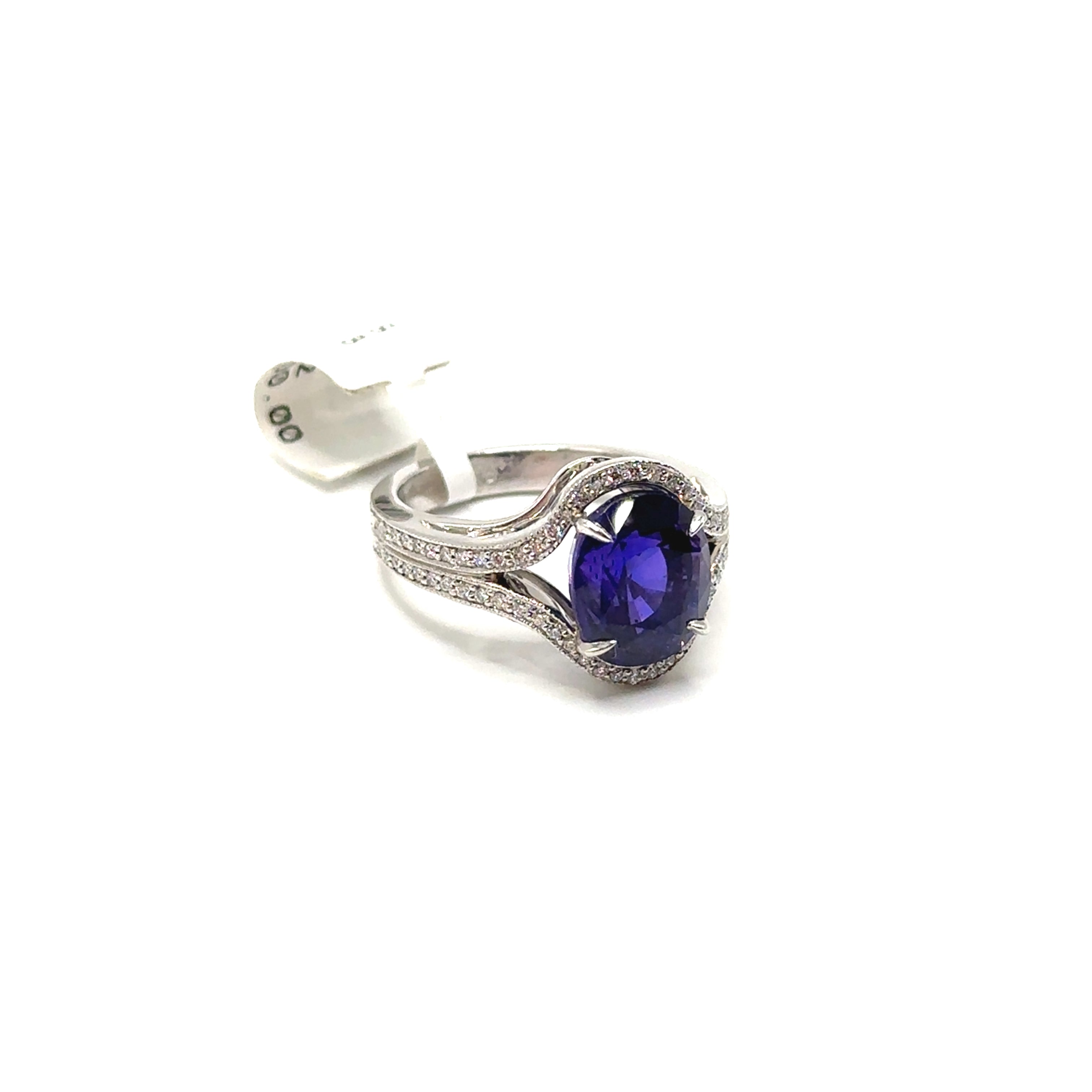 Platinum Round Purple Sapphire and Diamond Ring
