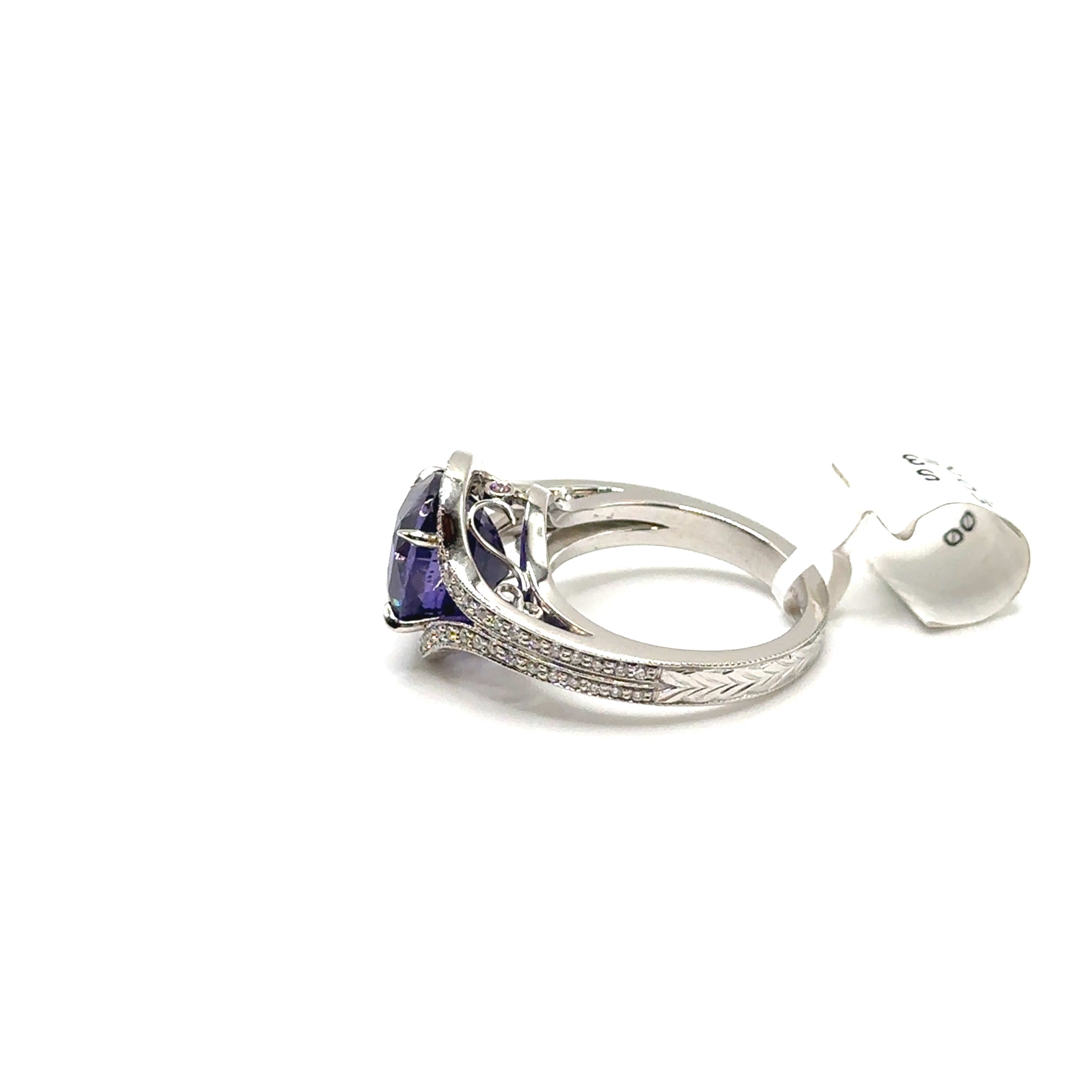 Platinum Round Purple Sapphire and Diamond Ring