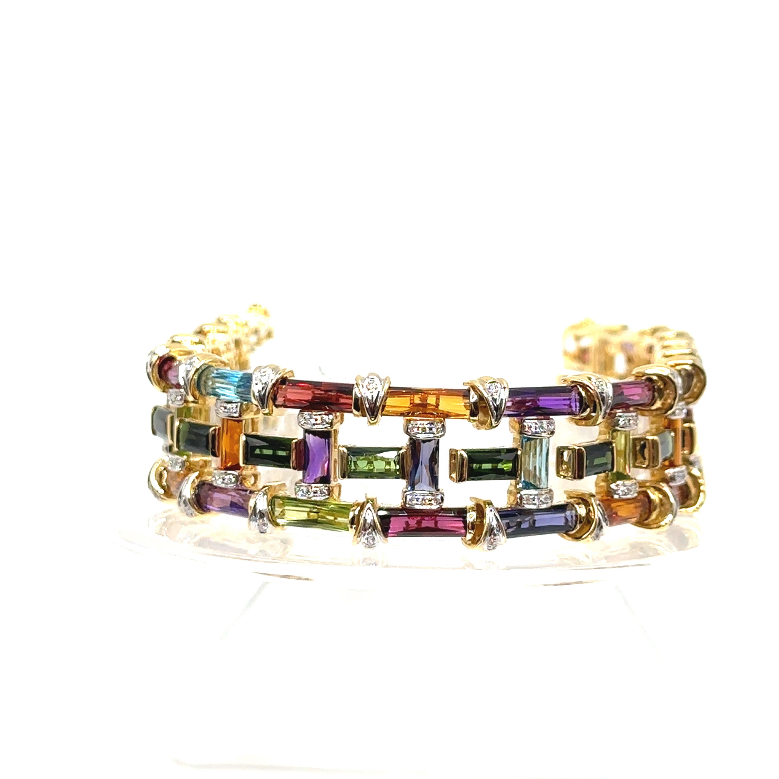 18K Yellow Gold Multicolored Rectangular Bracelet With Diamonds