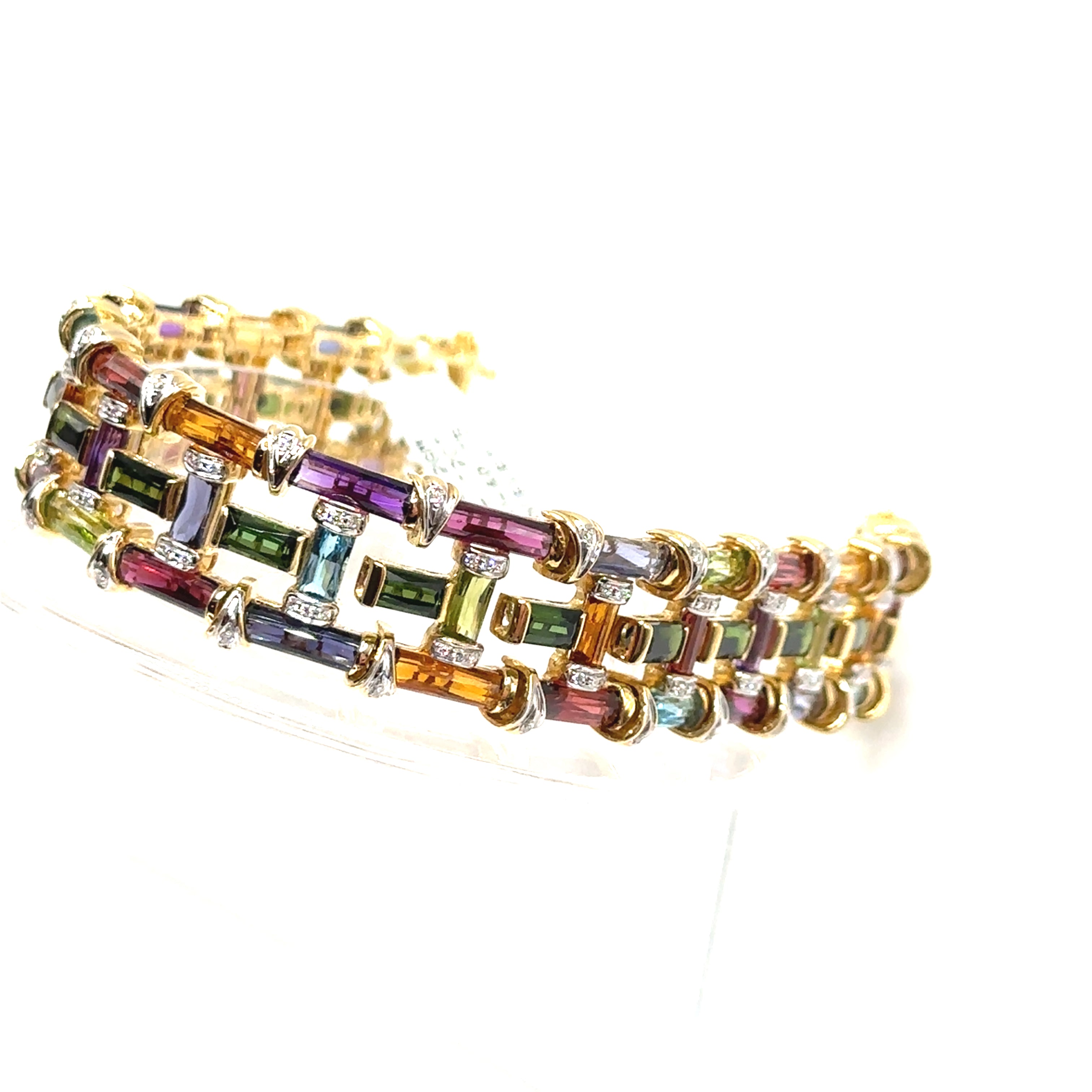 18K Yellow Gold Multicolored Rectangular Bracelet With Diamonds