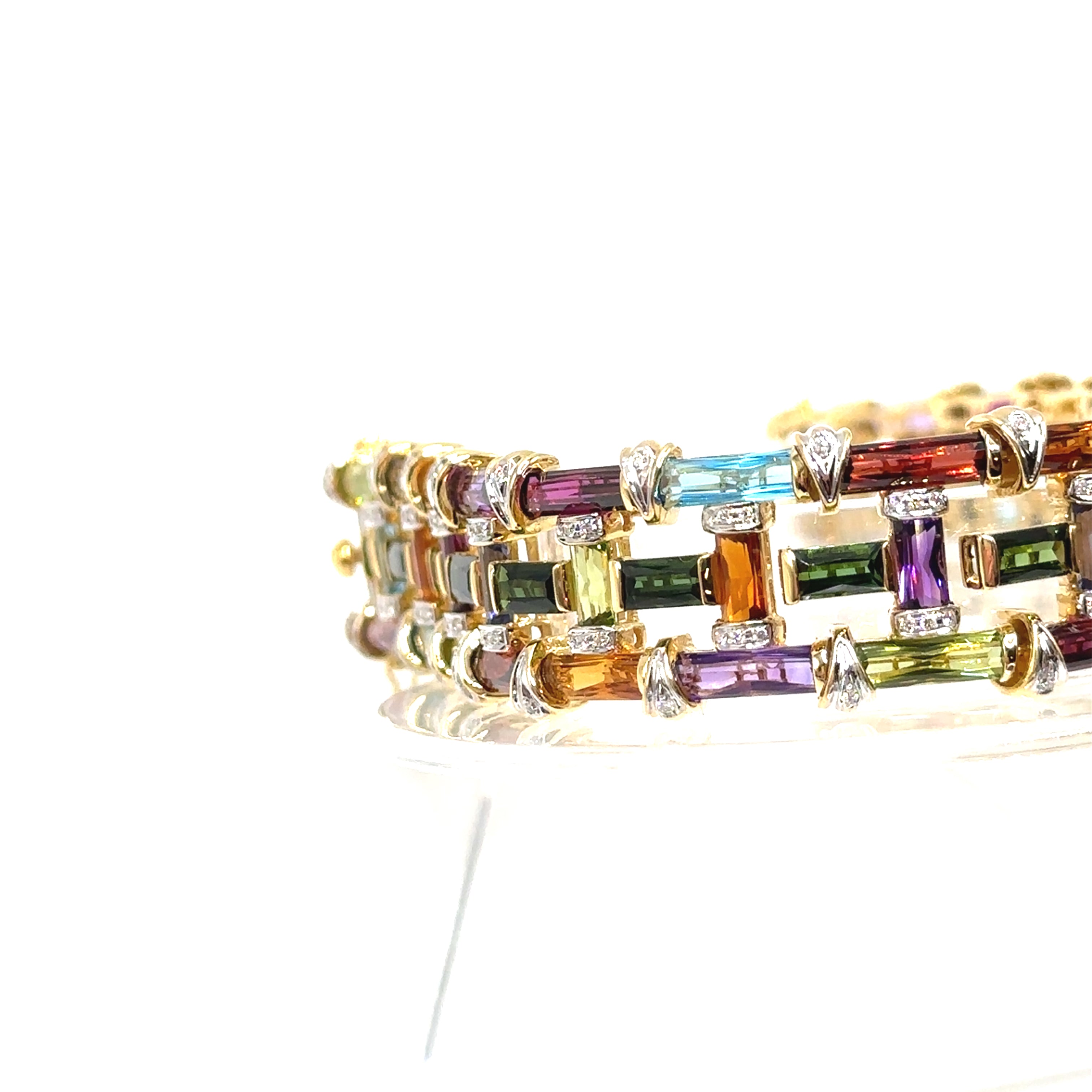 18K Yellow Gold Multicolored Rectangular Bracelet With Diamonds
