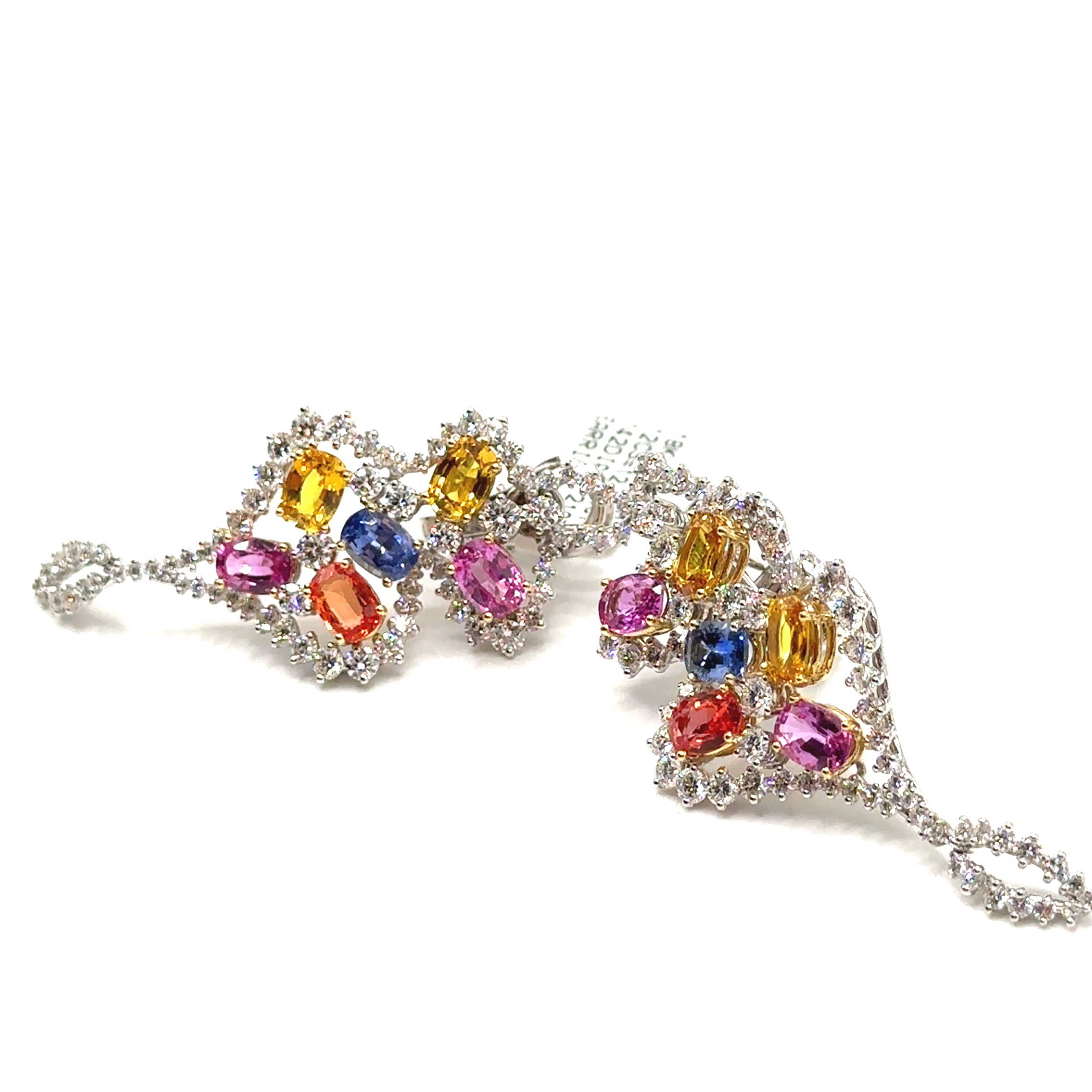18K Two Tone Colored Sapphire and Diamond Earrings