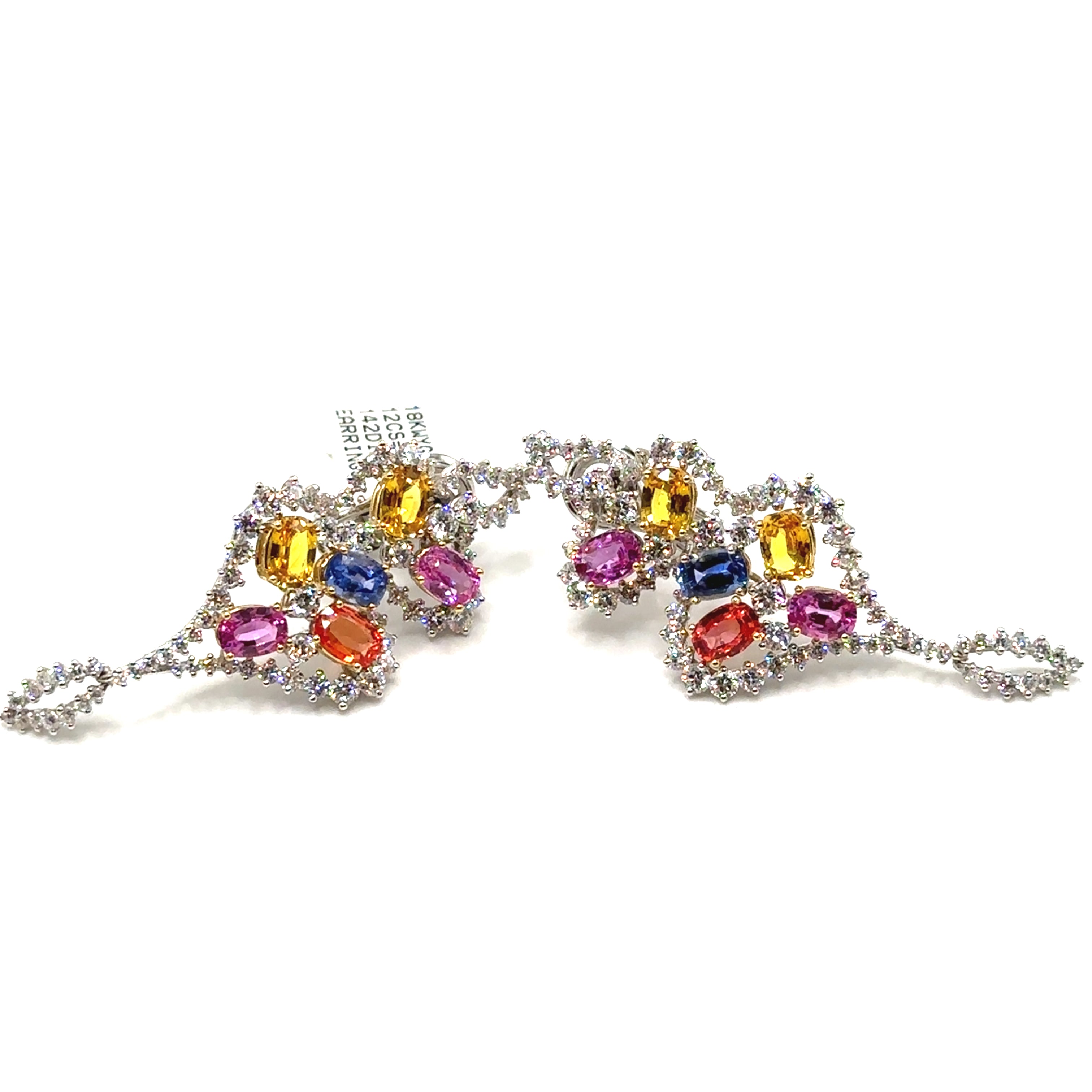 18K Two Tone Colored Sapphire and Diamond Earrings