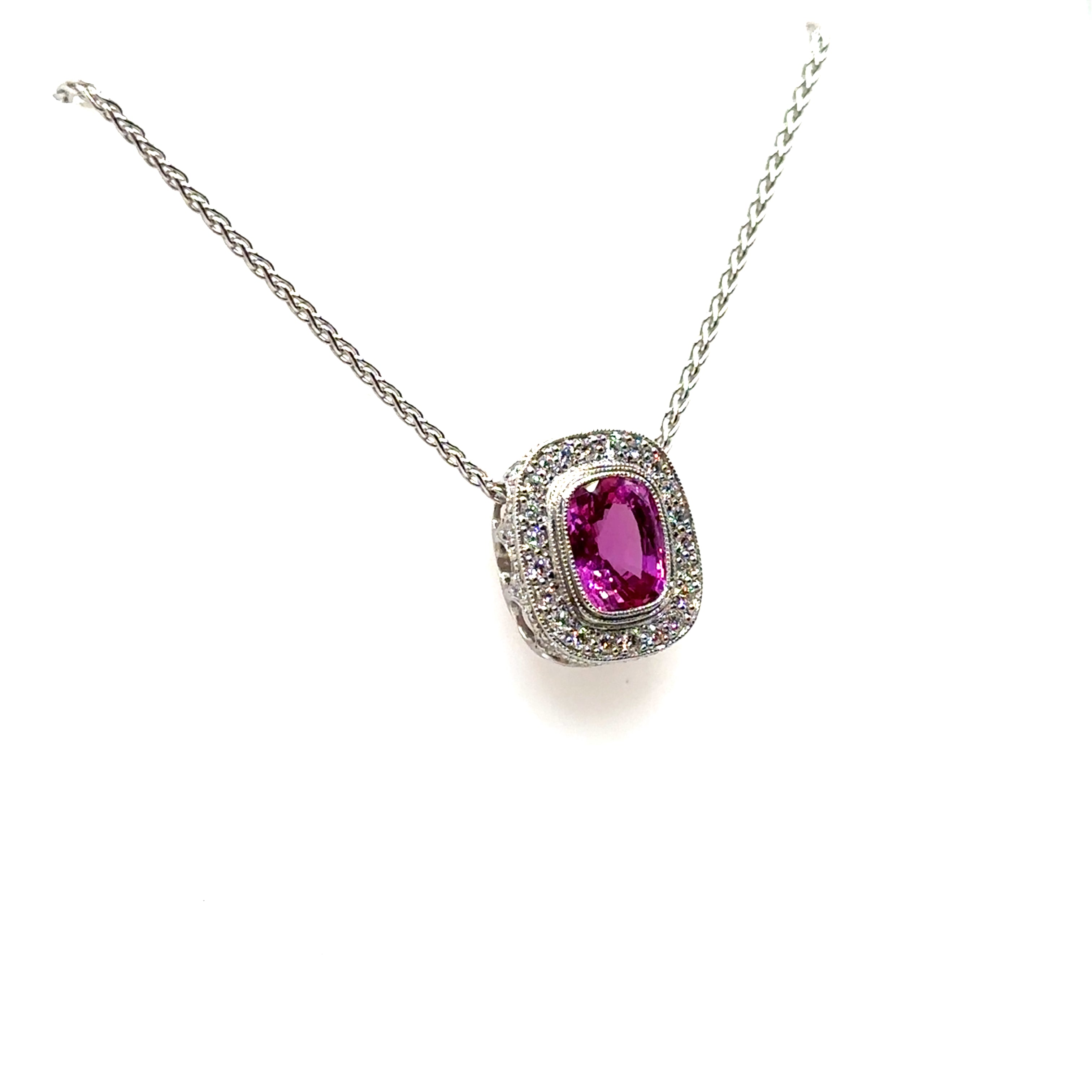 Platinum Pink Sapphire and Diamond Oval Pendant