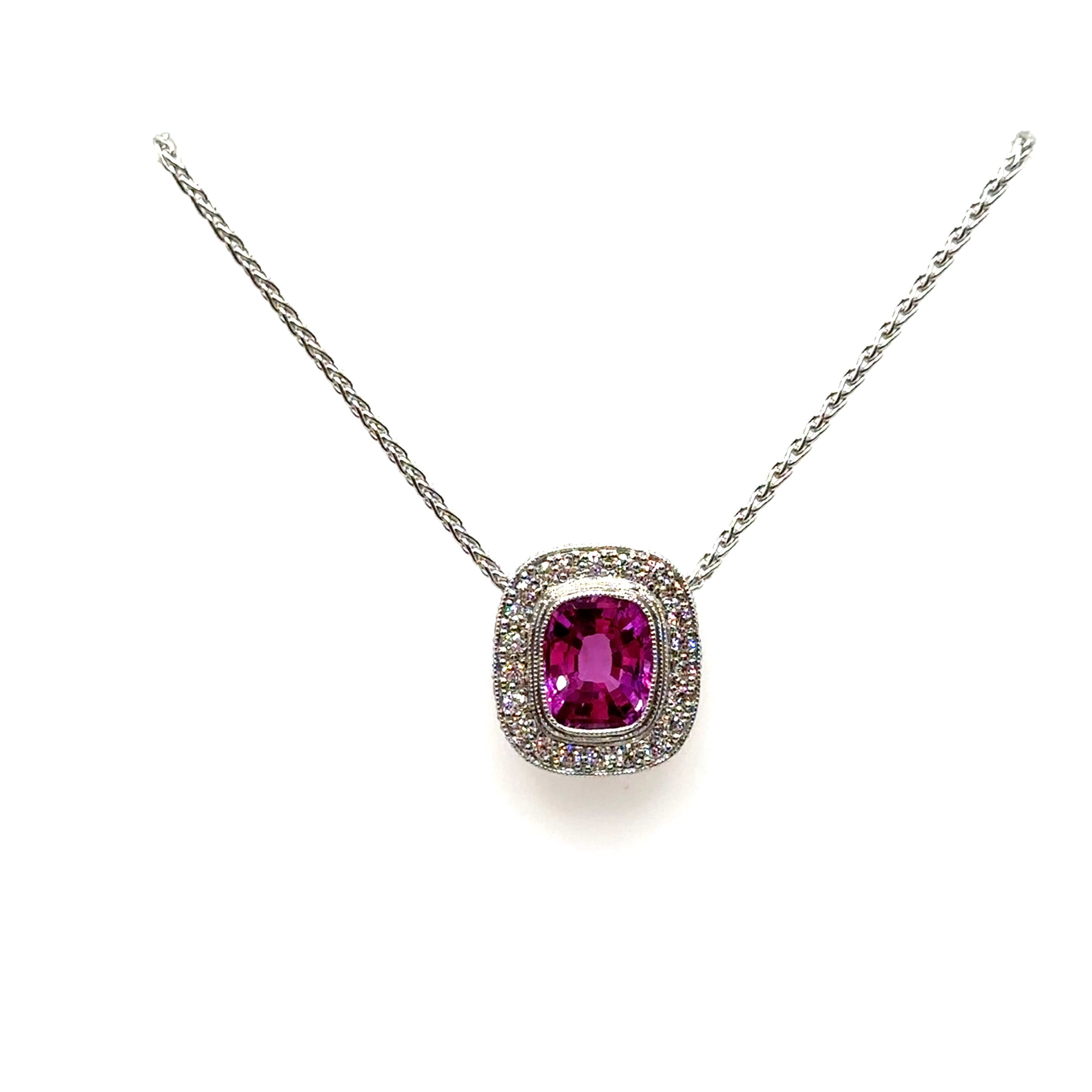 Platinum Pink Sapphire and Diamond Oval Pendant
