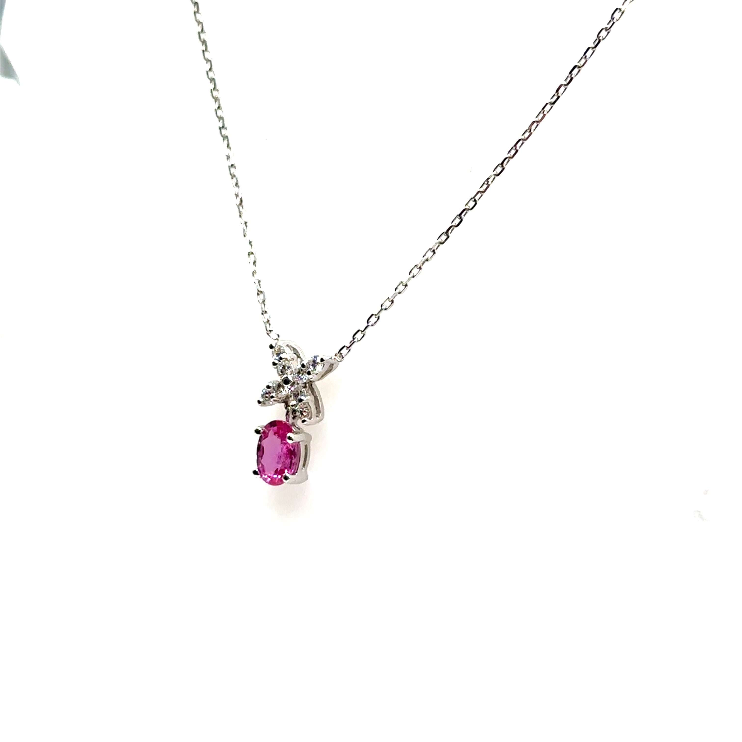 18K White Gold Pink Sapphire pendant With Diamond 'X'