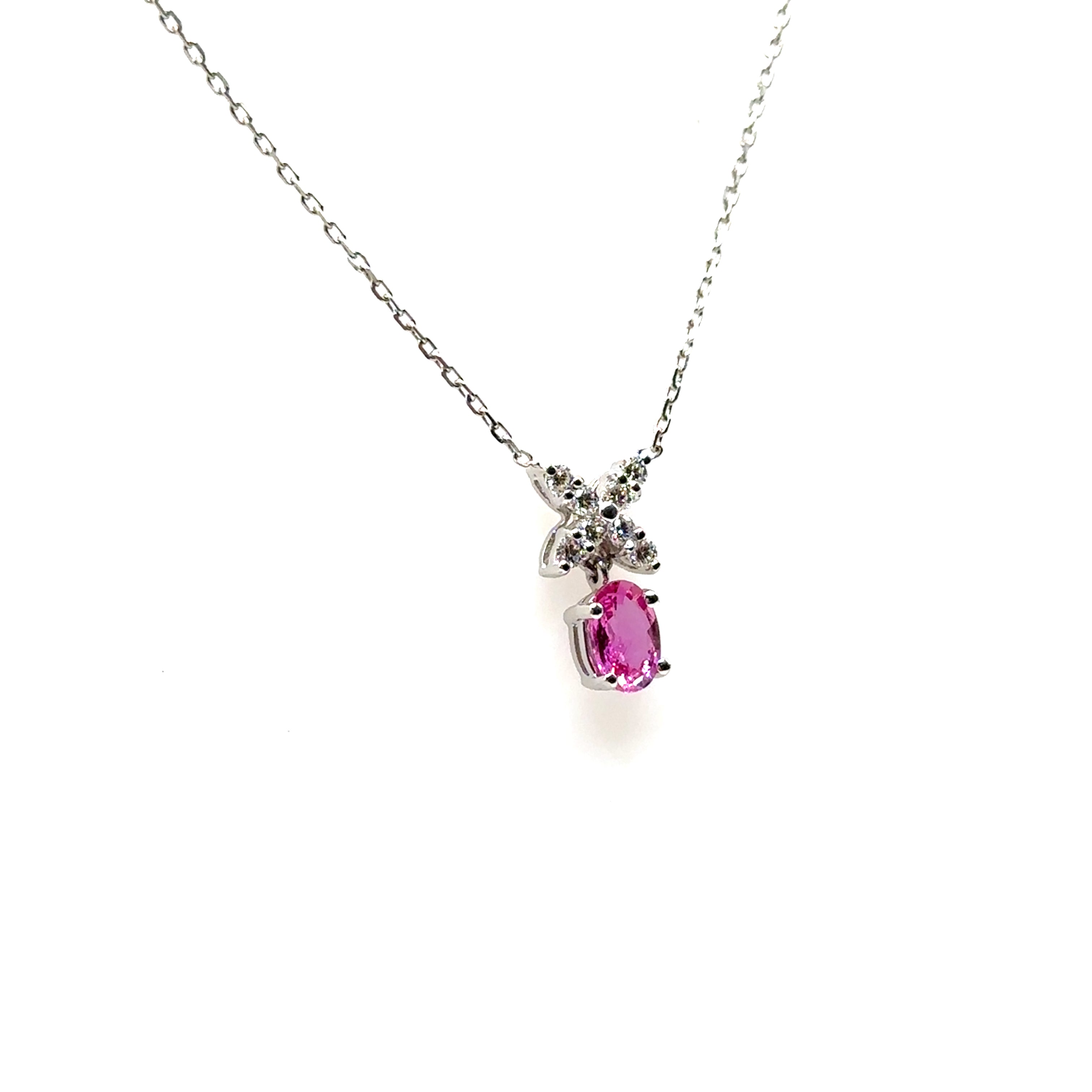 18K White Gold Pink Sapphire pendant With Diamond 'X'